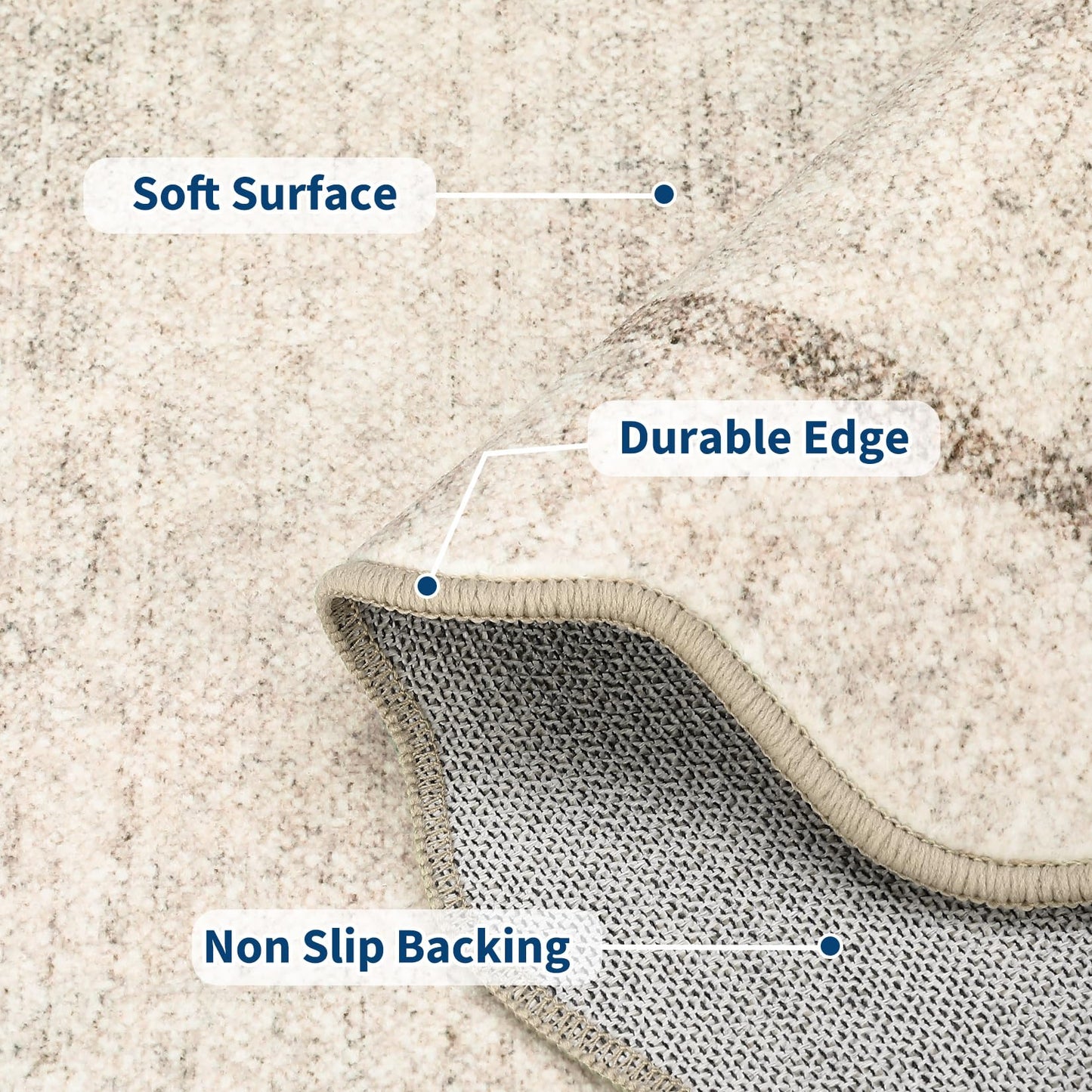 GarveeHome Scalloped Round Washable Rug, Soft Modern Round Rugs 5 ft Circle Carpets for Bedroom Ultra-Thin, Boho Beige Print Distressed Circular Carpet for Living Room Dorm Bedside, Beige