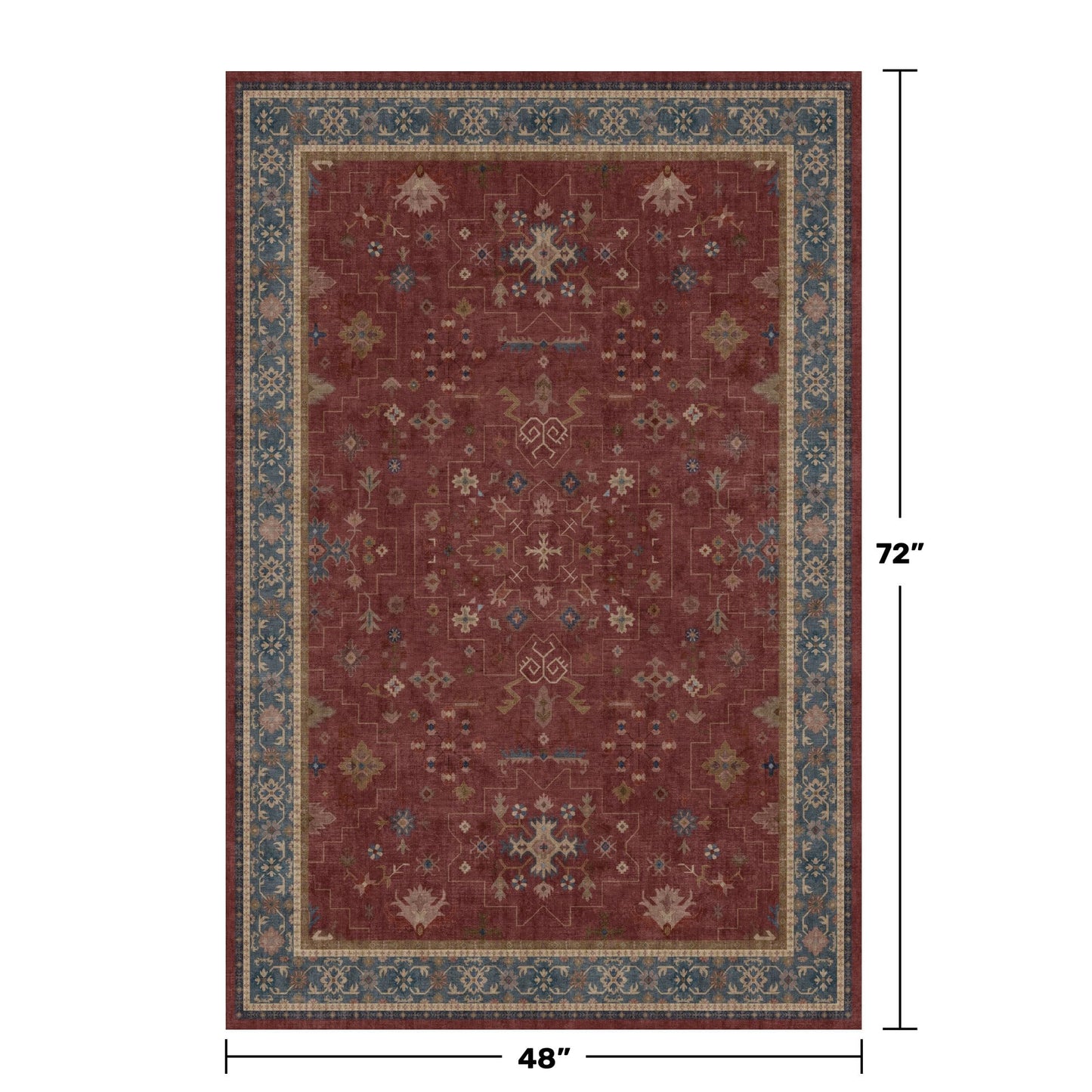 Turkish 4x6 Rug for Living Room Small - Area Rug for Kitchen, Bedside, Foyer Large Entryway Indoor - Washable Stain Resistant Non Slip, Unique Victorian Art Deco, Maroon & Burgundy