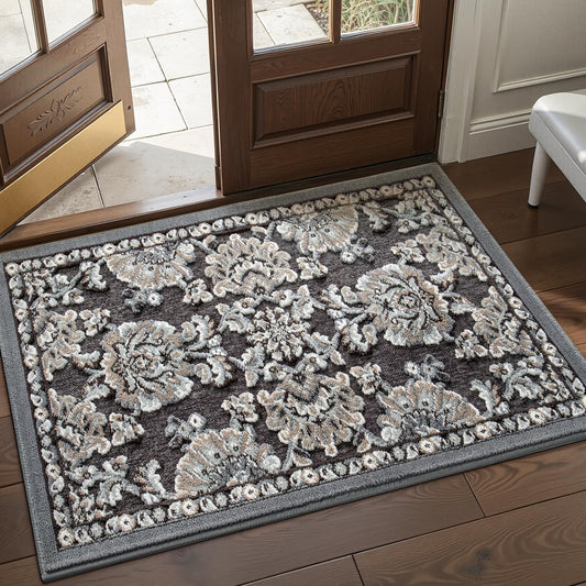 Color&Geometry Indoor Door Mat with Non Slip Latex Backed Soft, 26"x45", Thin Front Door Mat, Dirt Resist, Low Profile Easy Clean Entry Mats for Entryway, Hallway, Floral Serenity