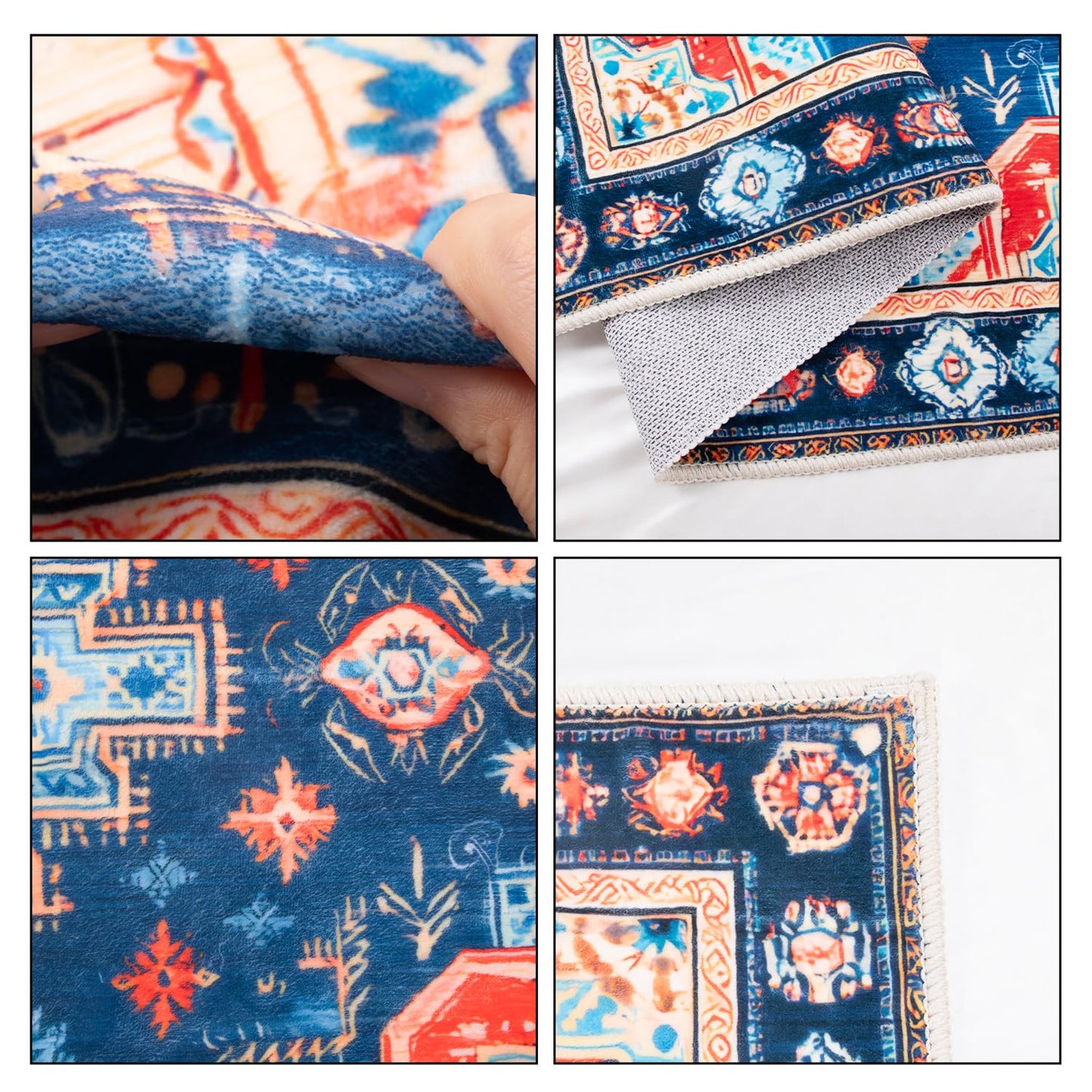 Navy Blue Coral Tribal 2x3 Entry Rug,Washable Small Rugs for Entryway Kitchen Bathroom Door Mat Indoor Entrance,Non Slip Rubber Backing,Stain & Fade Resistant,Bohemian Southwestern Decor