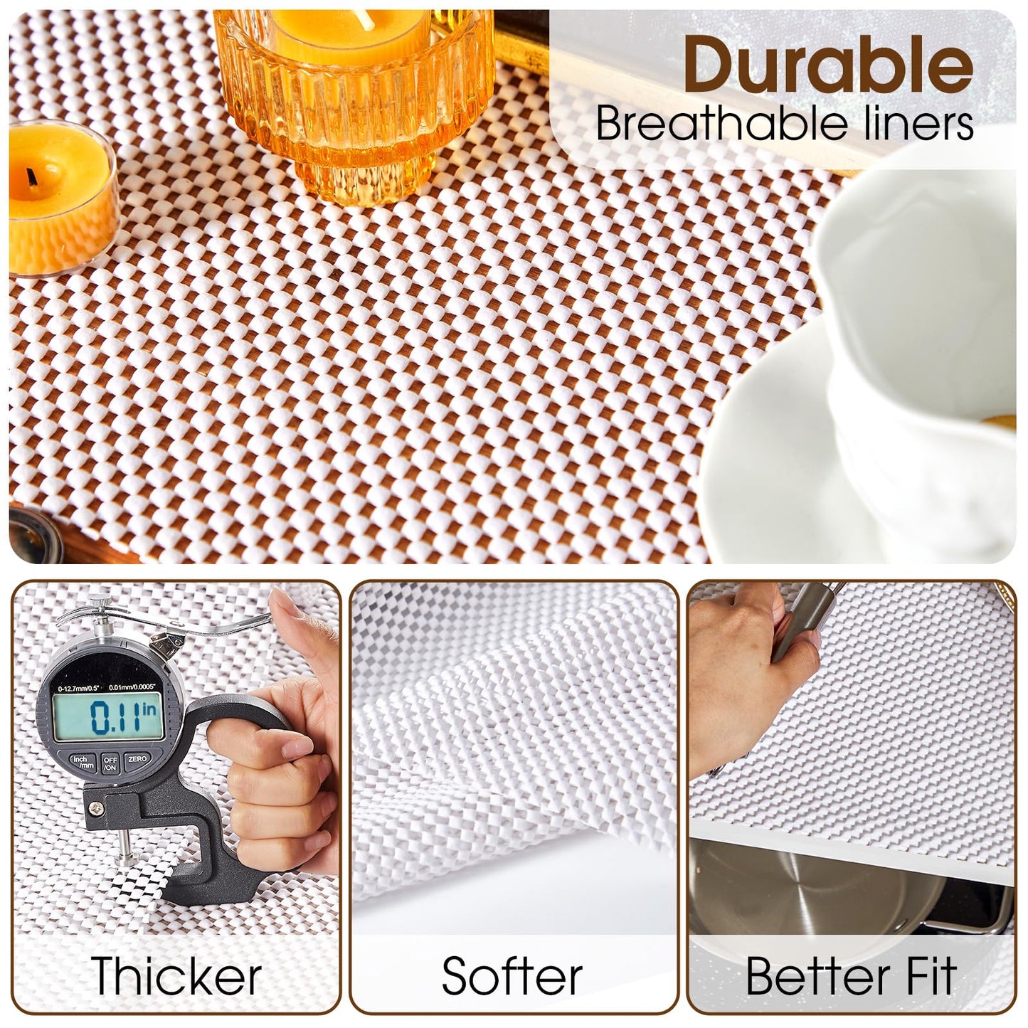 ALIUNI Shelf Liner for Kitchen Cabinet, Drawer Liners Non Slip Non Adhesive Thick Mat, Breathable Dresser Pantry Bathroom Protector, White, 12" x 120"