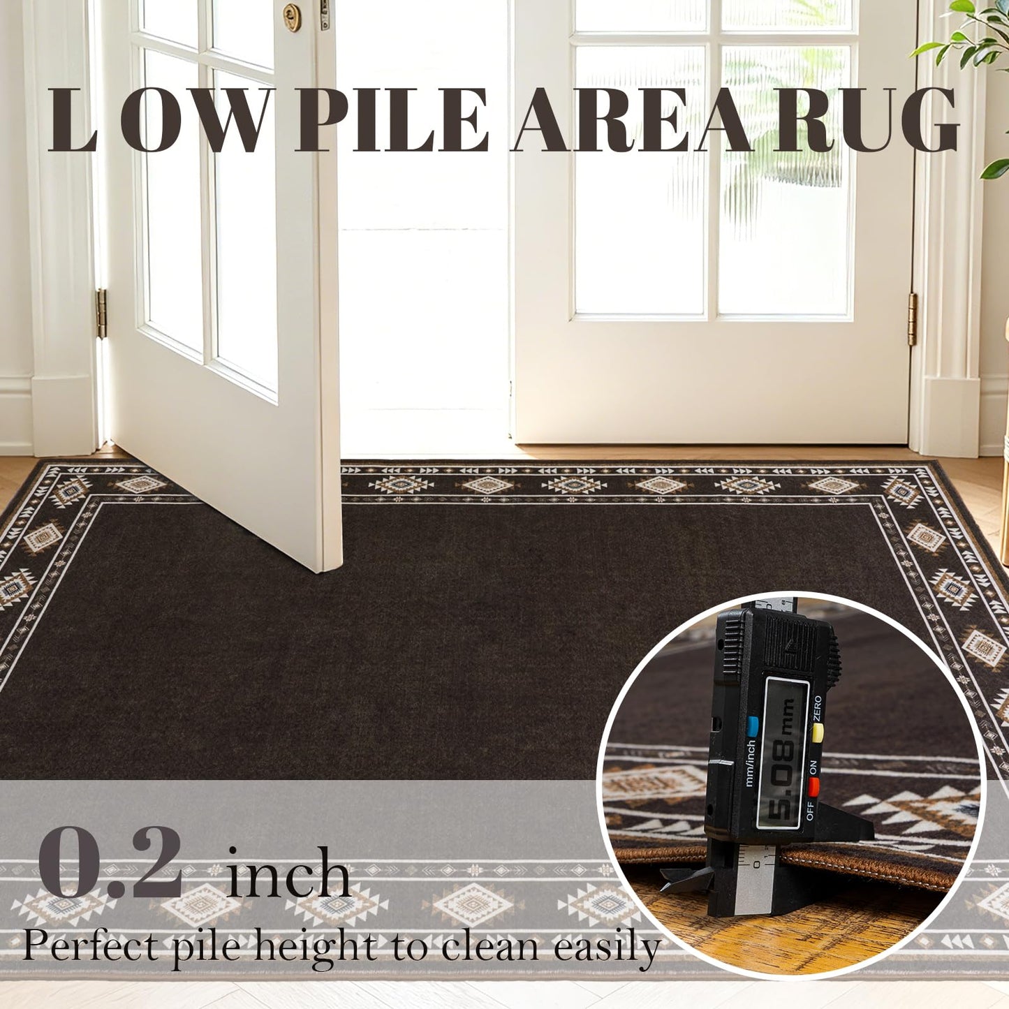 QDUIDU Large Area Rug for Bedroom Living Room, 4x6 Feet Ultra Soft Brown Rugs Washable Modern Geometric Bordered Non Slip Low Pile Carpets Home Decor