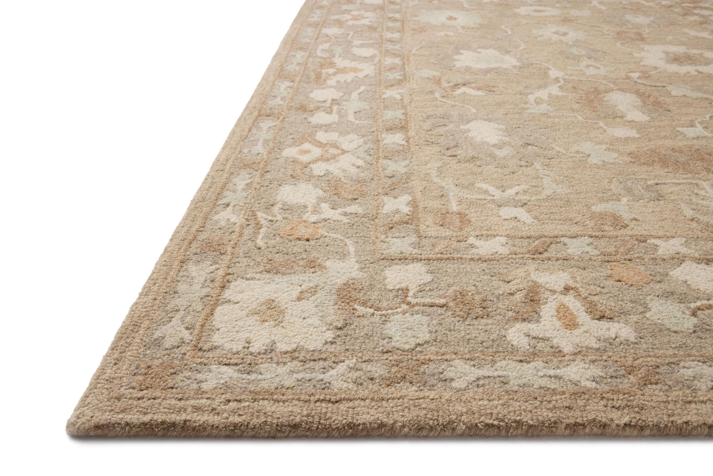 Loloi Chris Loves Julia Dorothea Collection DRT-02 Khaki/Dove 7'-9" x 9'-9" Area Rug Wool Neutral Floral Living Room Bedroom Carpet