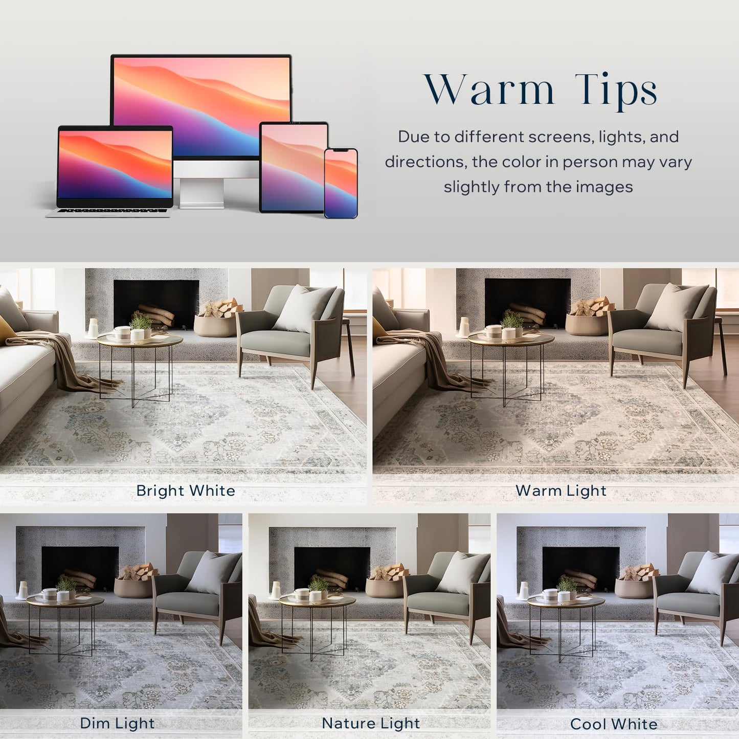 Phantoscope Washable Area Rug 6'x9' Non-Slip, Vintage Neutral Rugs for Living Room, Bedroom, Dining Room, Distressed Boho Medallion Pattern, Low-Pile Foldable Floor Carpet, Silver Grey/Taupe