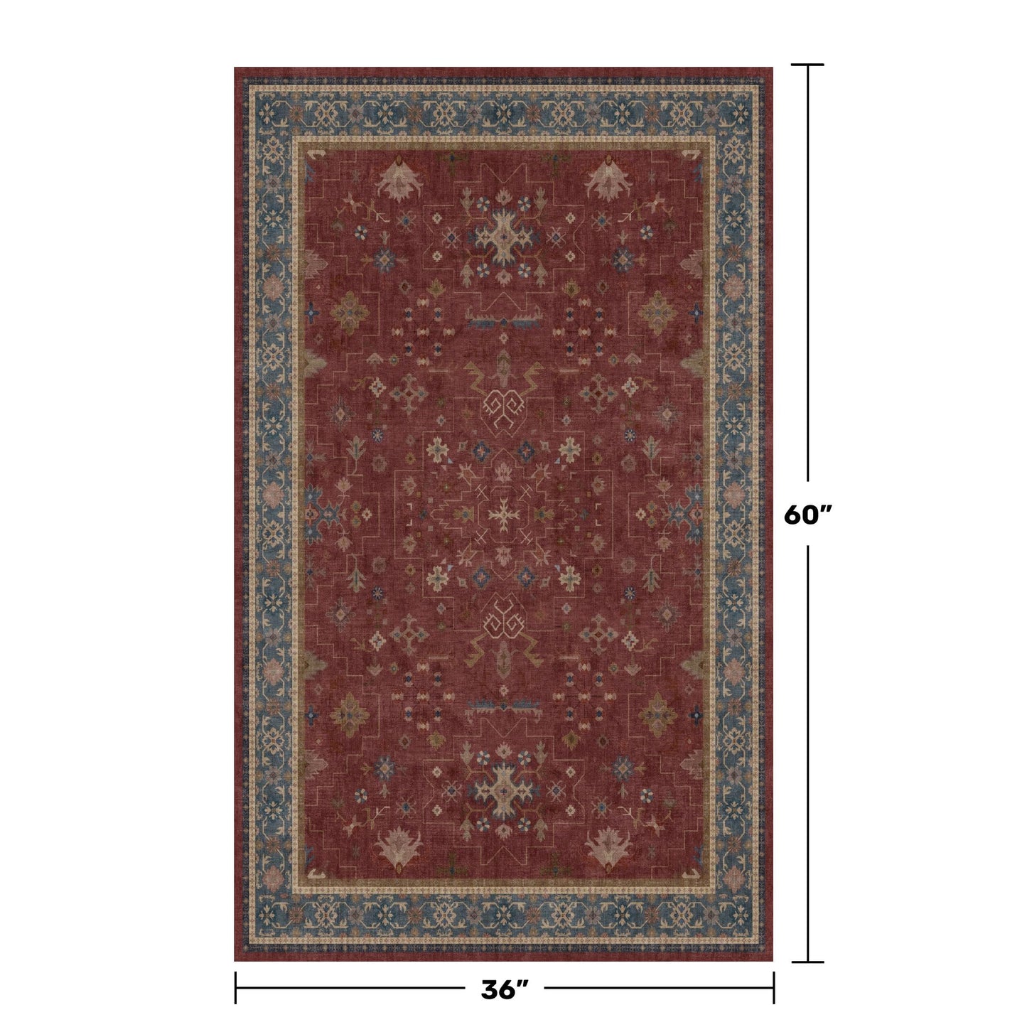 Washable 3x5 Entry Way Rugs Indoor - Burgundy Large Kitchen Rug, Non Slip Unique Bohemian Red Low Pile Thin Carpet for Bedroom Bedside, Foyer
