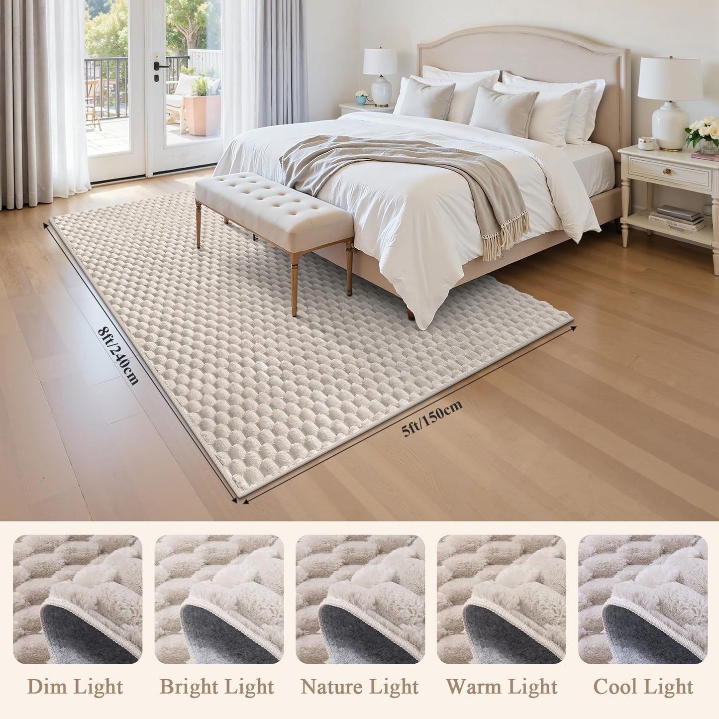 Vaukki 5x8 Area Rug for Living Room, Non Slip Washable 3D Bubble Living Room Rug, High Low Pile Hexagon Floor Mat for Bedroom, Modern Soft Fluffy Carpet for Dining Room, Office and Nursery, Beige