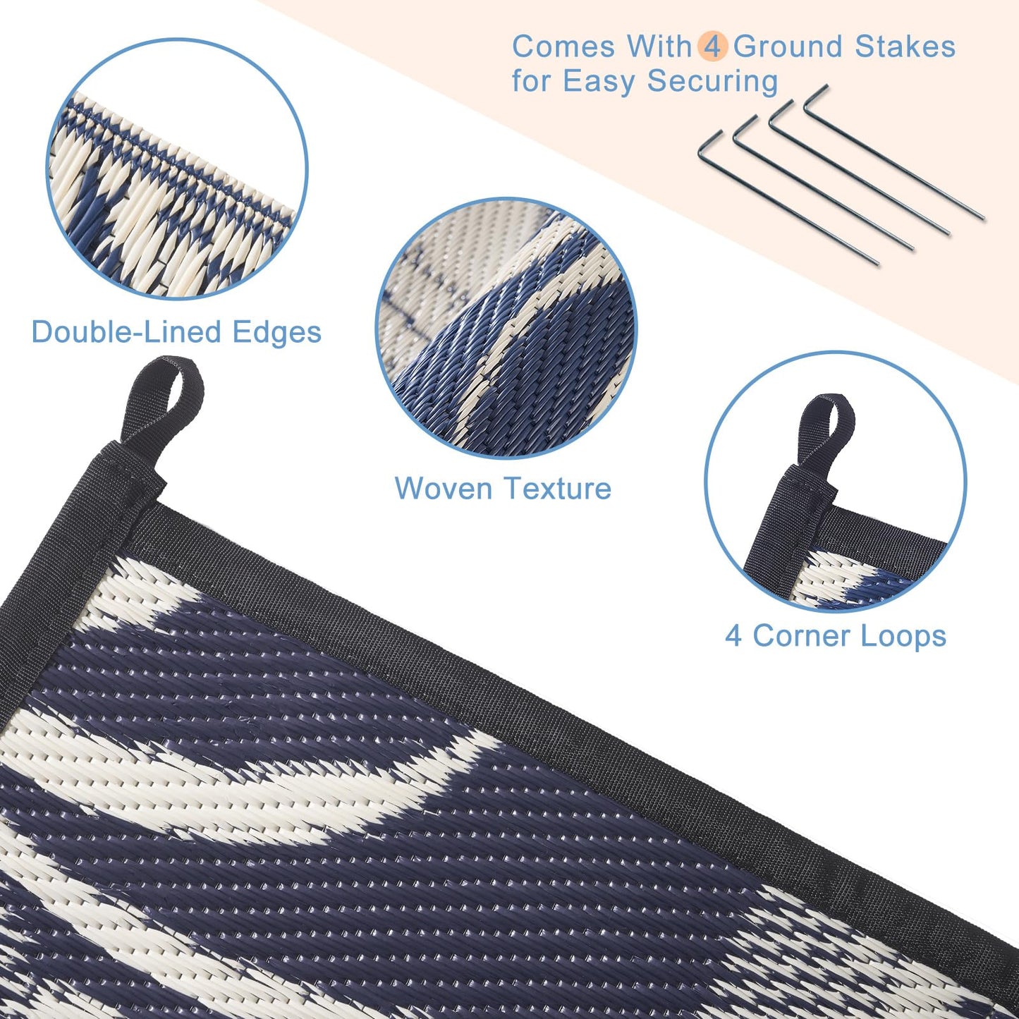OPPODREAM Reversible Outdoor Rug 8x10, Waterproof Outdoor Plastic Straw Rug for Patio, Tropical Leaf RV Camping Rugs for Outside, Deck, Balcony, Porch, Backyard, Camping, Rv, Navy and Beige