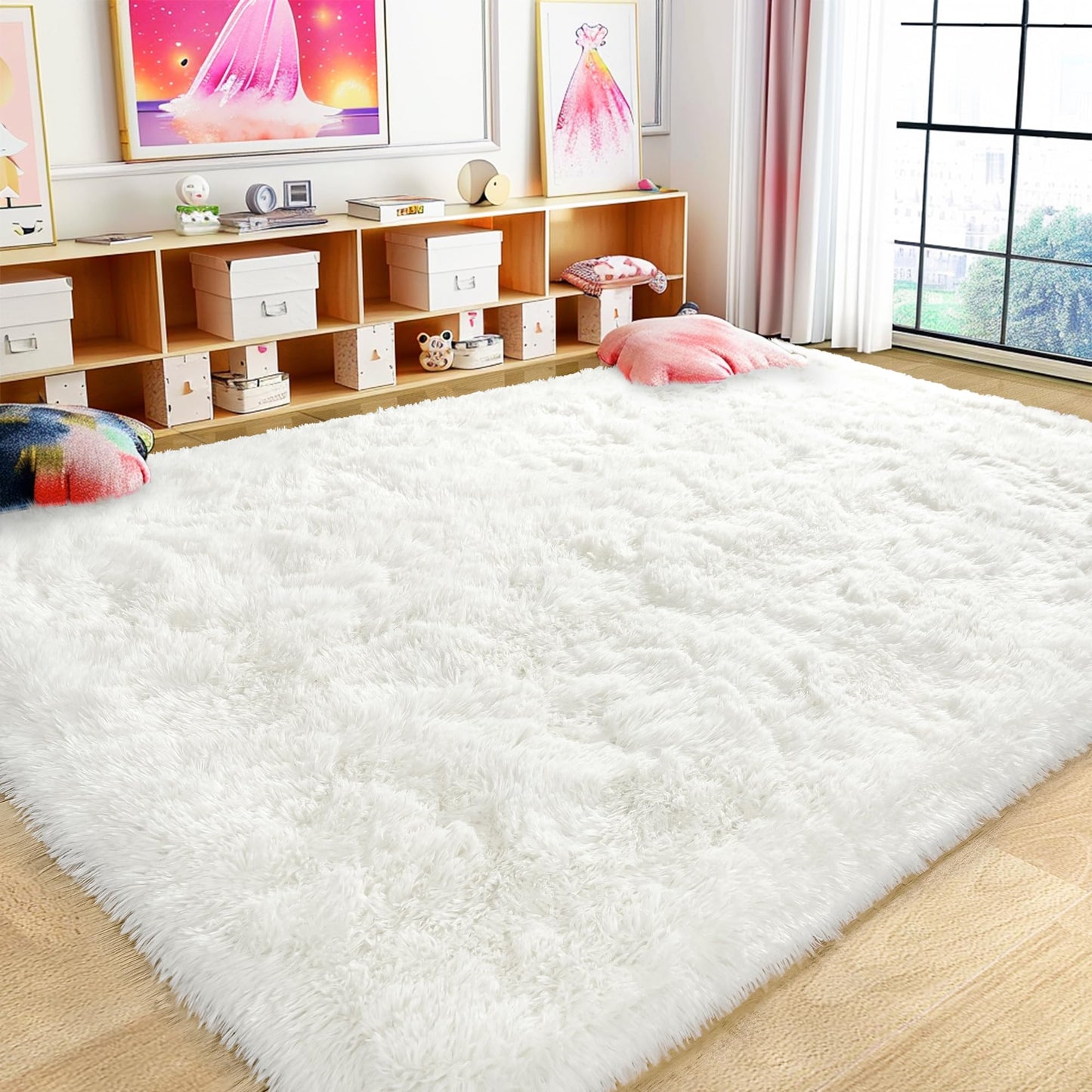 Ultra Fluffy Rug for Living Room Bedroom, 5x7 Fuzzy Large Area Rug for Living Room, Plush Soft Shag Carpet for Girl Boy Kids, Non Slip Rug Modern Indoor Home Decor Aesthetic, Cream White