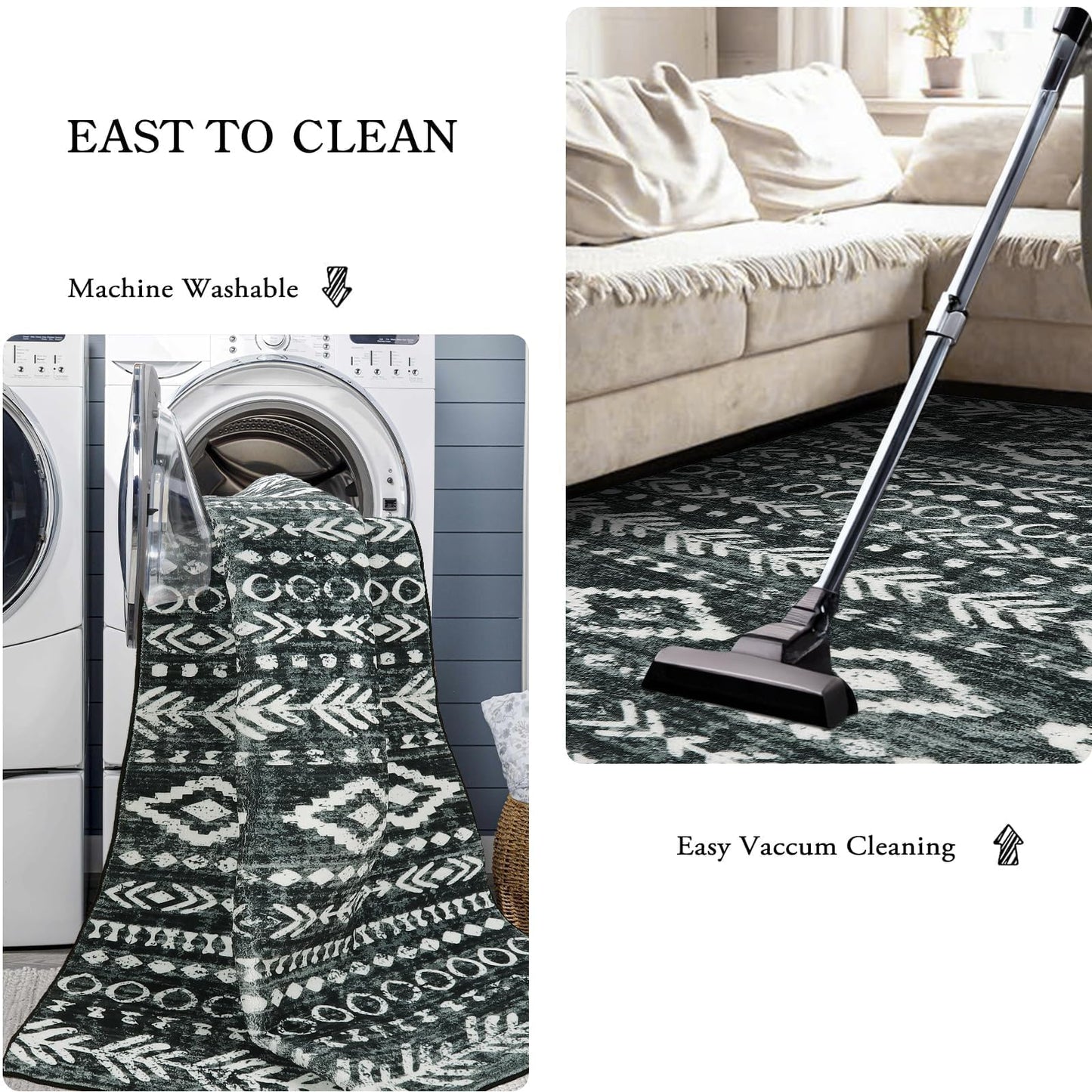 Lahome Moroccan Small Rug 2x3, Black and White Non-Slip Washable Indoor Front Door Mat with Rubber Backing, Low-Profile Modern Farmhouse Boho Area Rug for Entryway Bathroom Kitchen Decor Varena