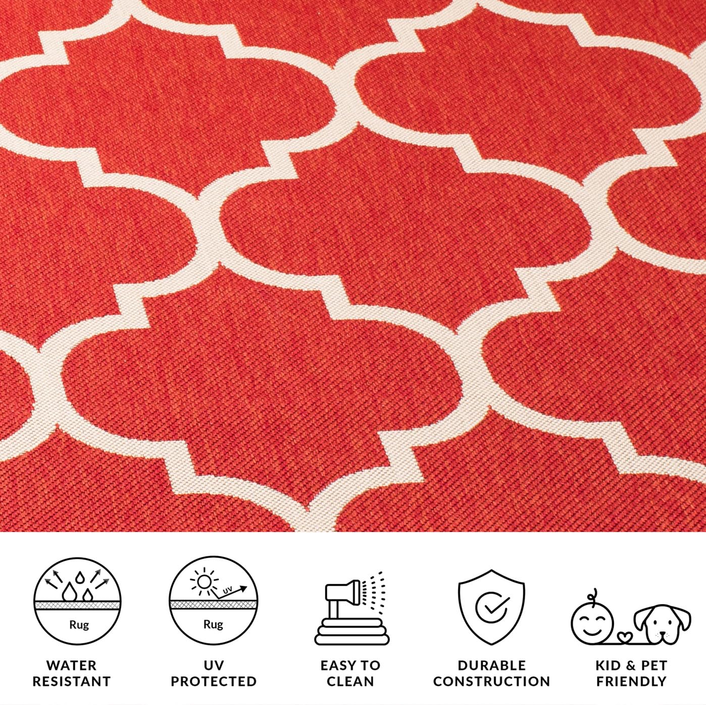 SAFAVIEH Washable Rug Outdoor Courtyard Collection - 6'7" x 9'6", Red & Bone, Non-Shedding & Easy Cleaning, Ideal for Patio, Backyard, Mudroom (CY6914-248)