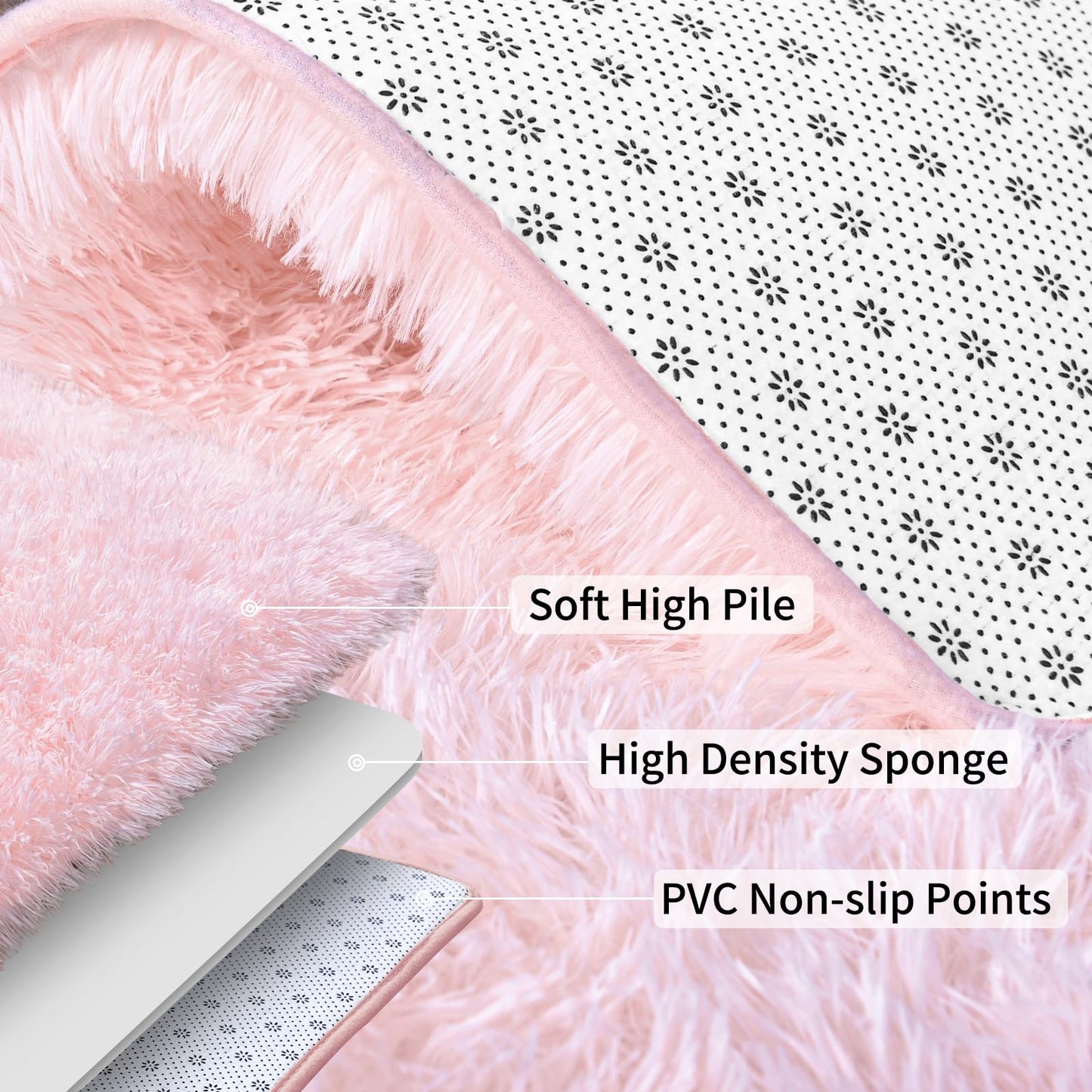 Ailyei Soft Shag Runner Rugs for Girls Bedroom, 2x6 Pink Fluffy Throw Area Rug Non Slip for Hallways Kids Bedside Dorm, Long Shaggy Furry Carpet for Nursery Living Room
