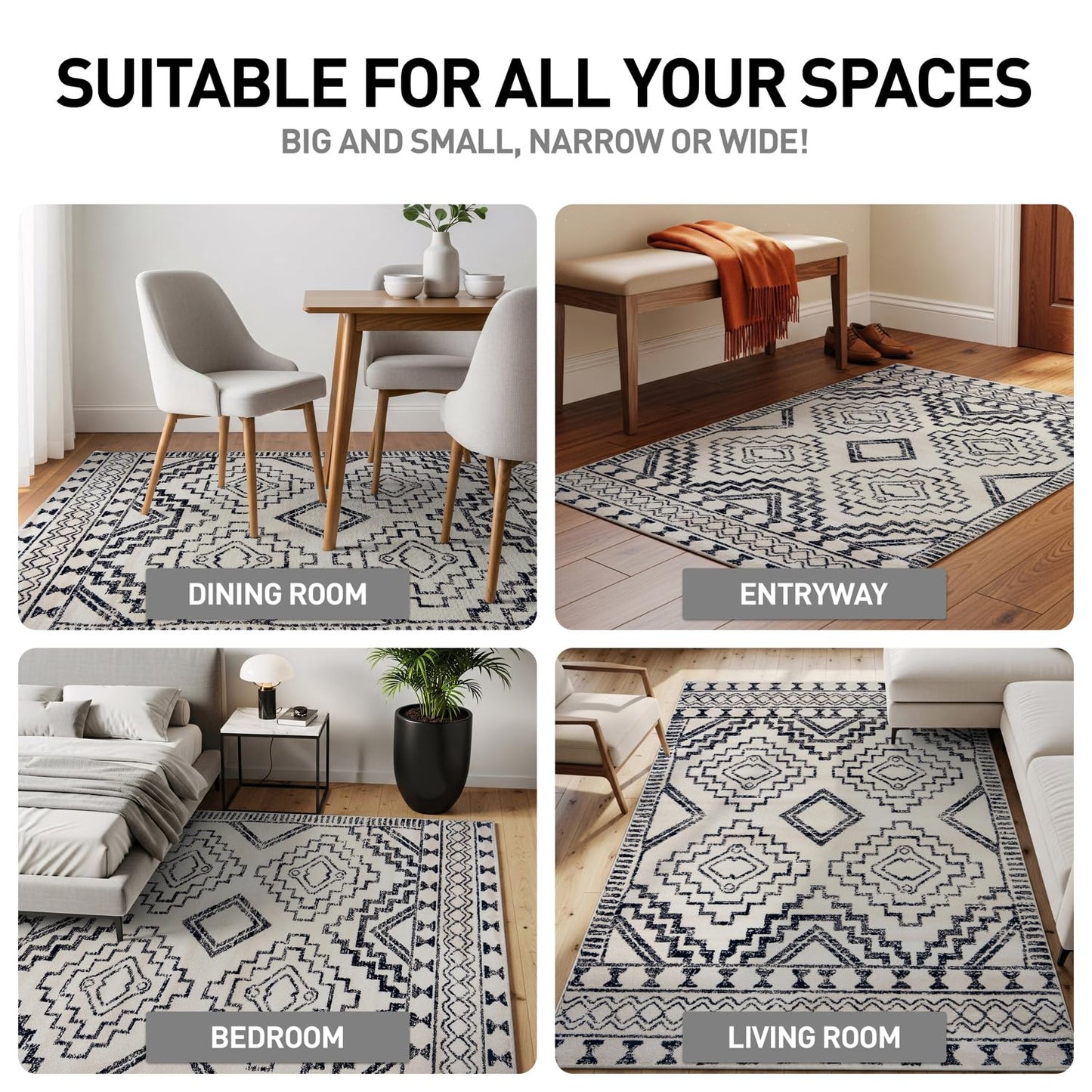 Rugshop Cream and Black Southwestern Tribal Area Rug – Boho Geometric Diamond Pattern Carpet for Living Room, Bedroom, or Entryway – Soft Modern Rustic Floor Décor 7' 10" x 10' Cream