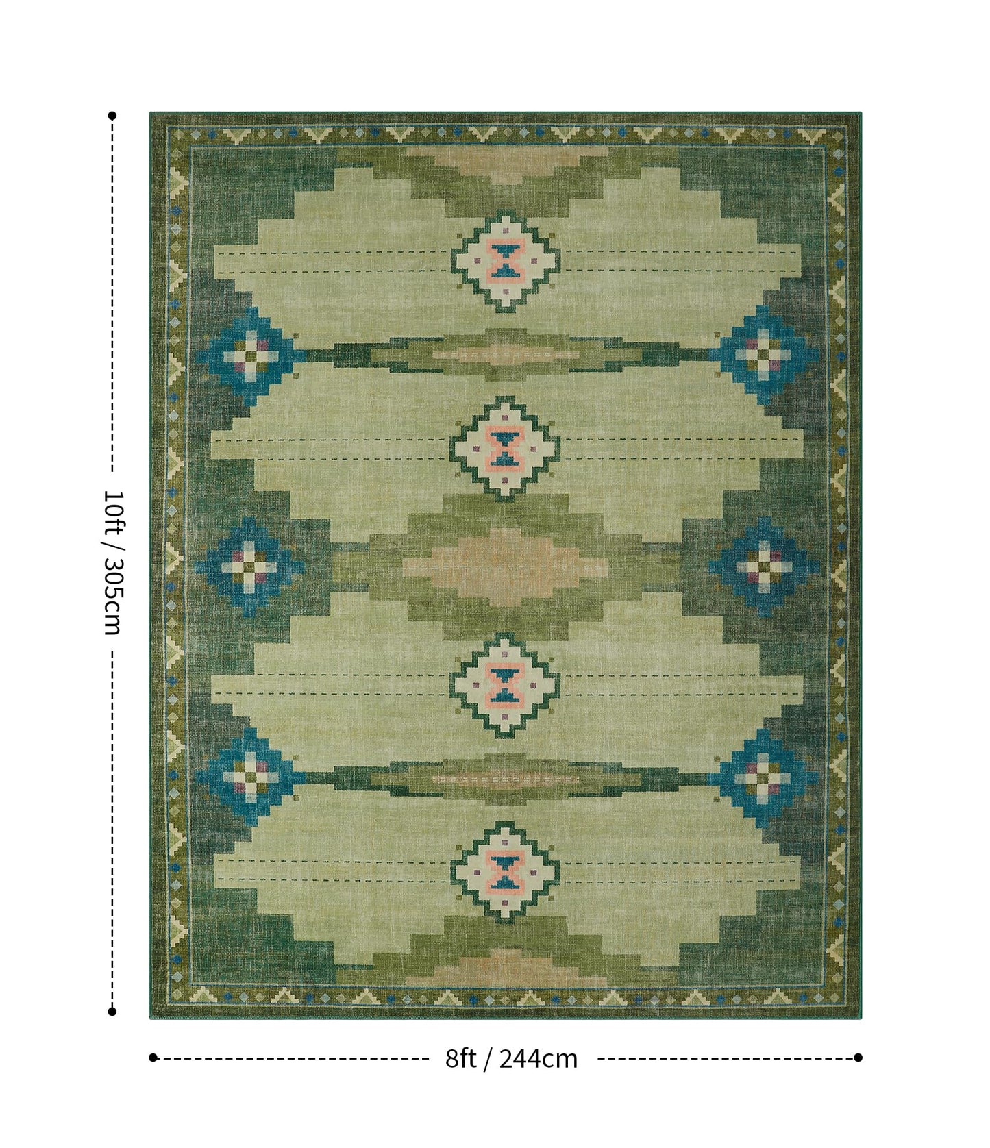 YIHOUSE Mid Century Modern Rugs for Living Room, 8x10 Green Rug No-Slip Southwestern Large Area Rug Washable Rugs for Bedroom, Dining Room