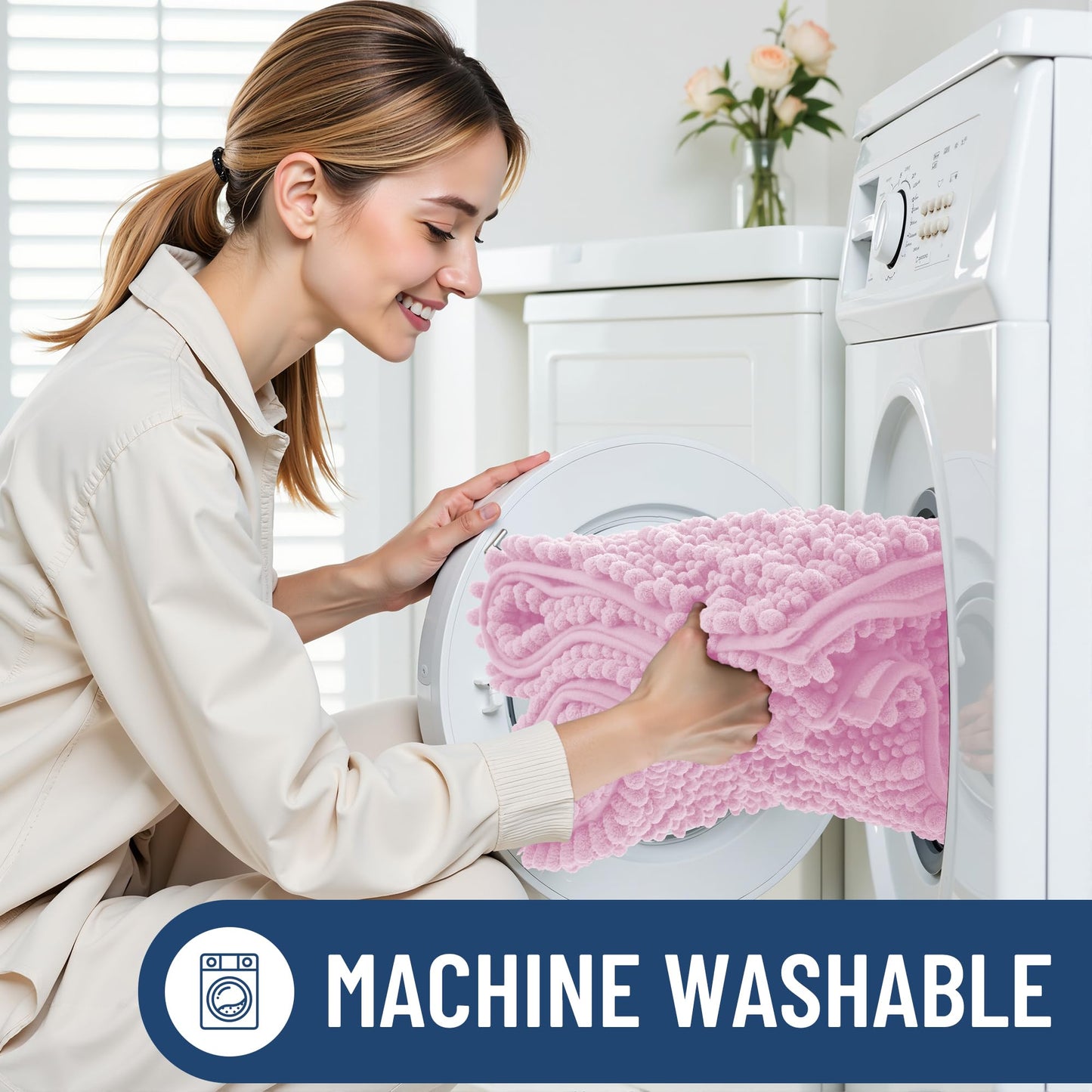 Smiry Bathroom Rugs Mat 36x24, Extra Soft Absorbent Chenille Bath Rugs, Non Slip Rubber Backing Machine Washable Quick Dry Bath Mats for Bathroom Floor, Tub, Shower, Home Decor Accessories, Pink