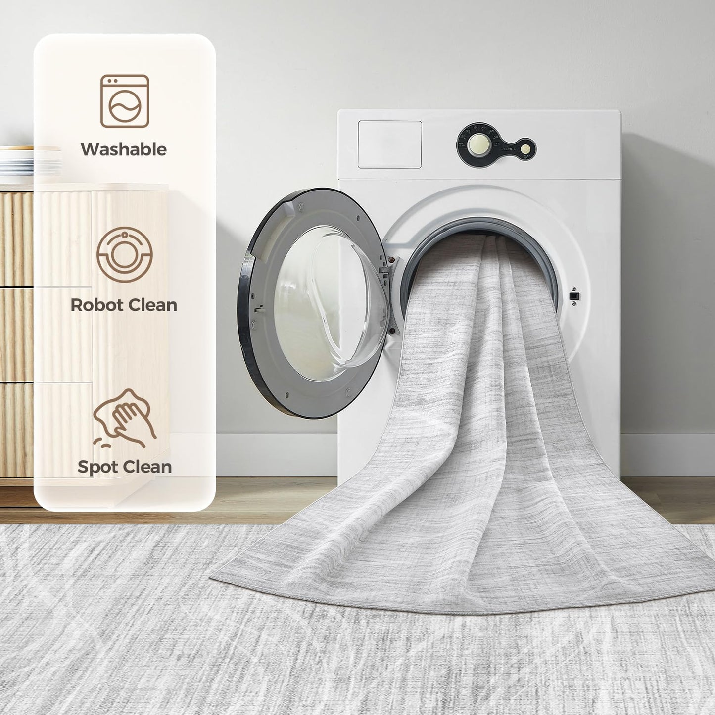 WITSHOCK Washable Rugs 8x10 Modern Area Rugs, Thin Rug for Living Bedroom Dining Room Nursery Kitchen Office, Wave Striped Rugs Indoor Carpet Soft Non Slip Stain Resistant Home Decor, Light Grey