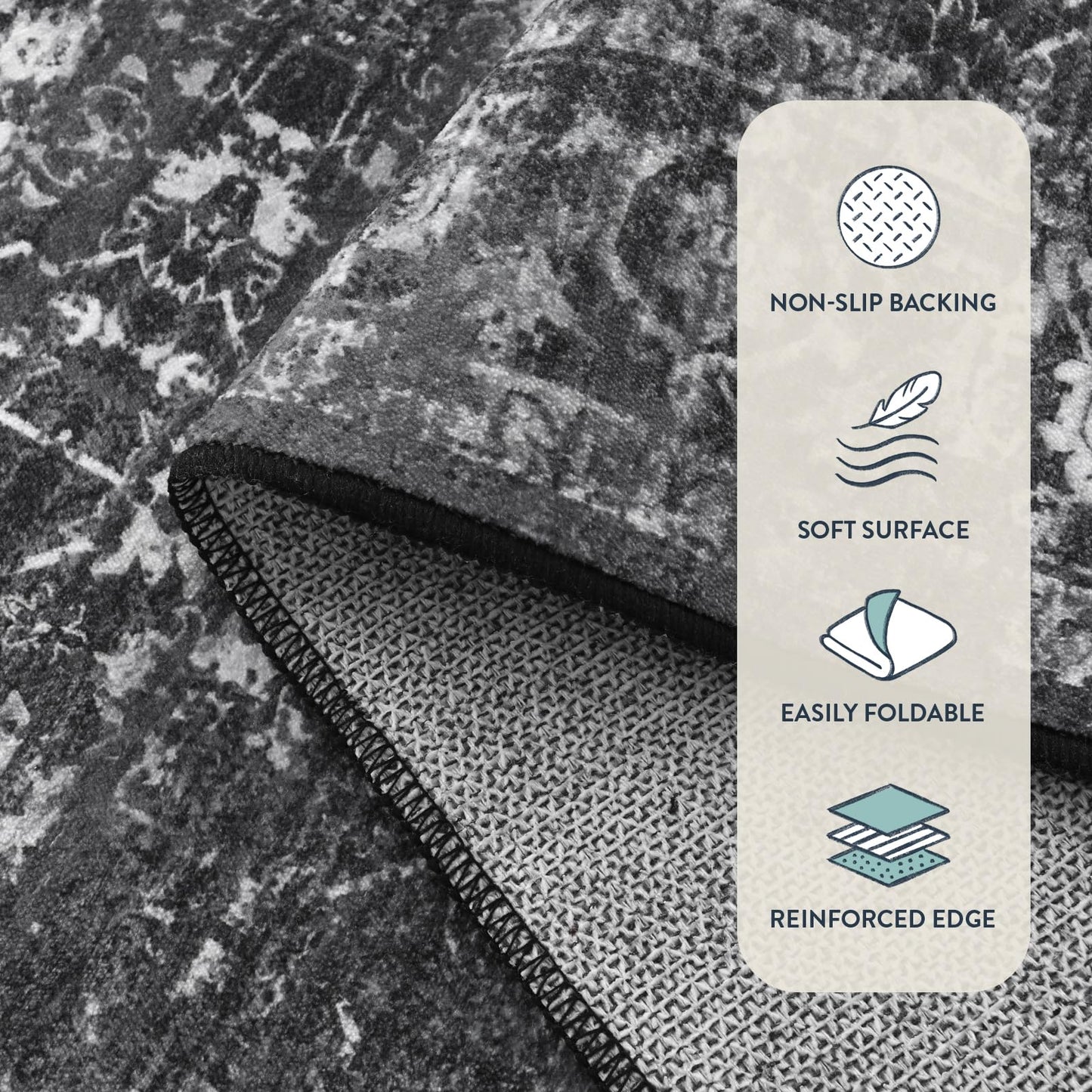 Lahome Margot Area Rugs 9x12 Living Room Soft Large Rugs for Bedroom, Boho Black Dining Room Rug, Distressed Non Slip Low Pile Carpet for Indoor Home Office(9'x12', Black/Grey)
