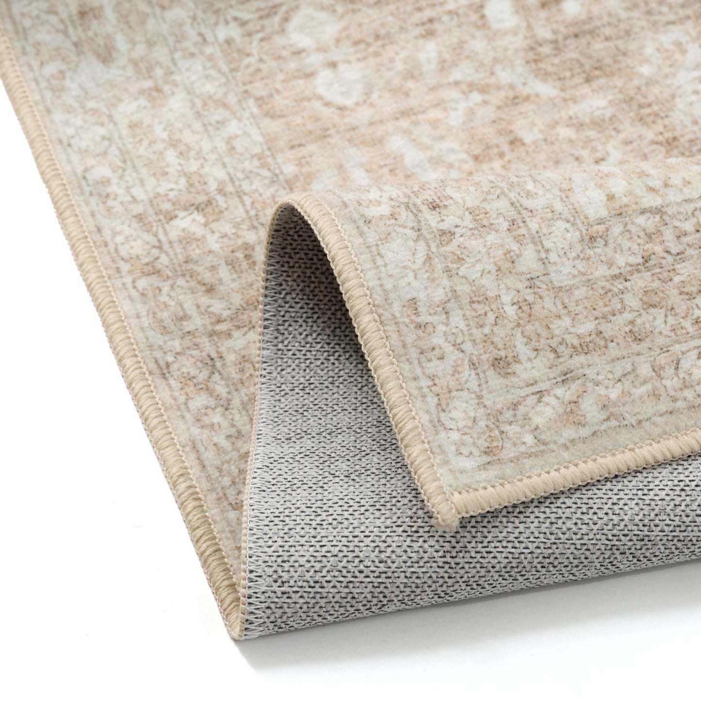 PureCozy 6x9 Area Rug Washable Beige Vintage Living Room Bedroom Carpet Indoor Large Non Slip Soft Low Pile Thin Retro Accent Home Office Dining Room Rug