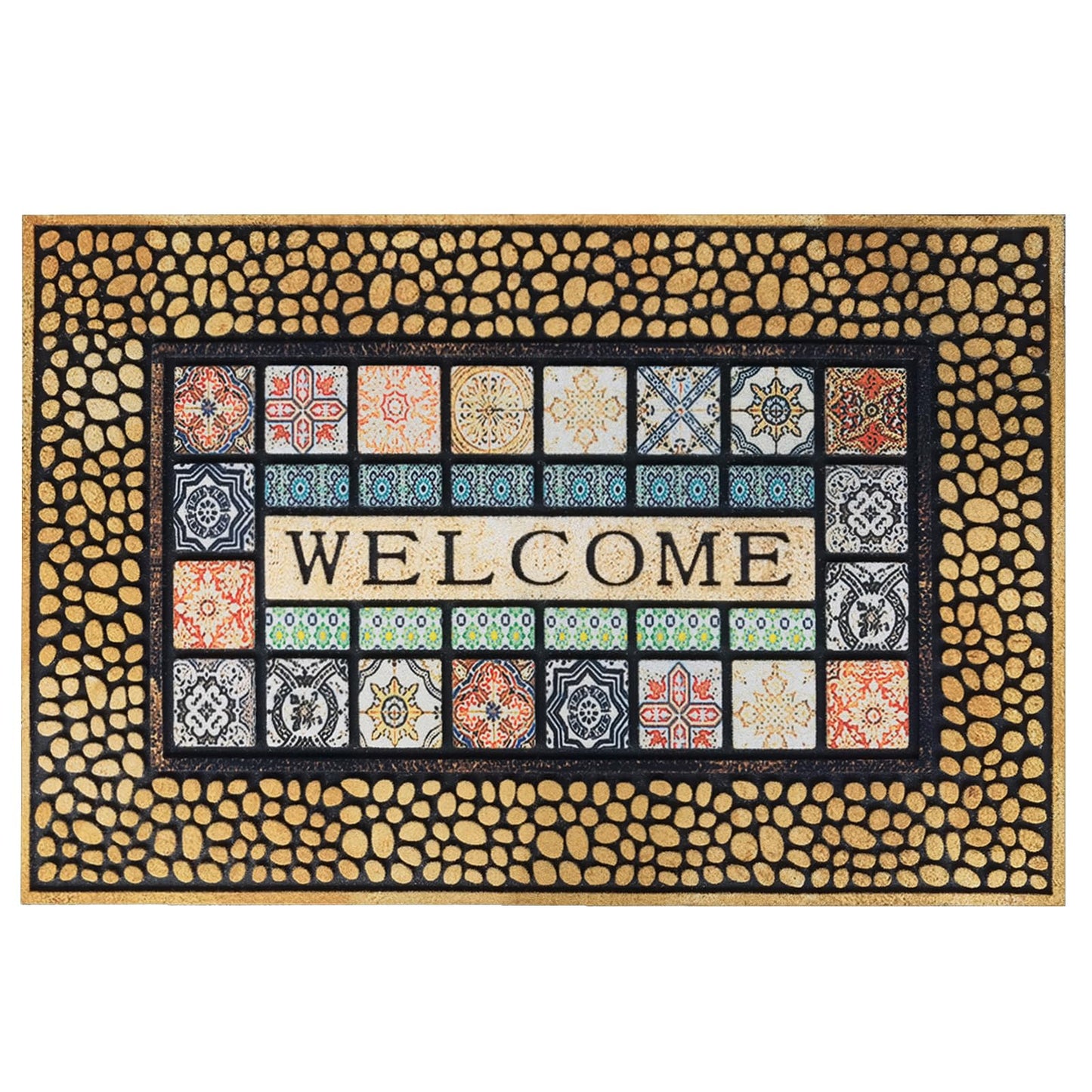 CHICHIC Welcome Door Mat 18 x 30 Inch Front Doormat Outdoors for Home Entrance Outdoors Mat for Outside Entry Way Doormat Entry Rugs, Heavy Duty Non Slip Rubber Back Low Profile, Ginger