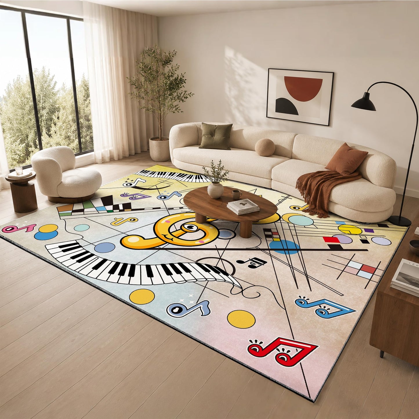 Nayoroom Cartoon Music Note 8x10 Area Rug, Soft Faux Wool Non-Slip Washable, Treble Clef Piano Geometric Art Rug for Music Lovers Living Room Bedroom.