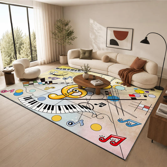 Nayoroom Cartoon Music Note 8x10 Area Rug, Soft Faux Wool Non-Slip Washable, Treble Clef Piano Geometric Art Rug for Music Lovers Living Room Bedroom.