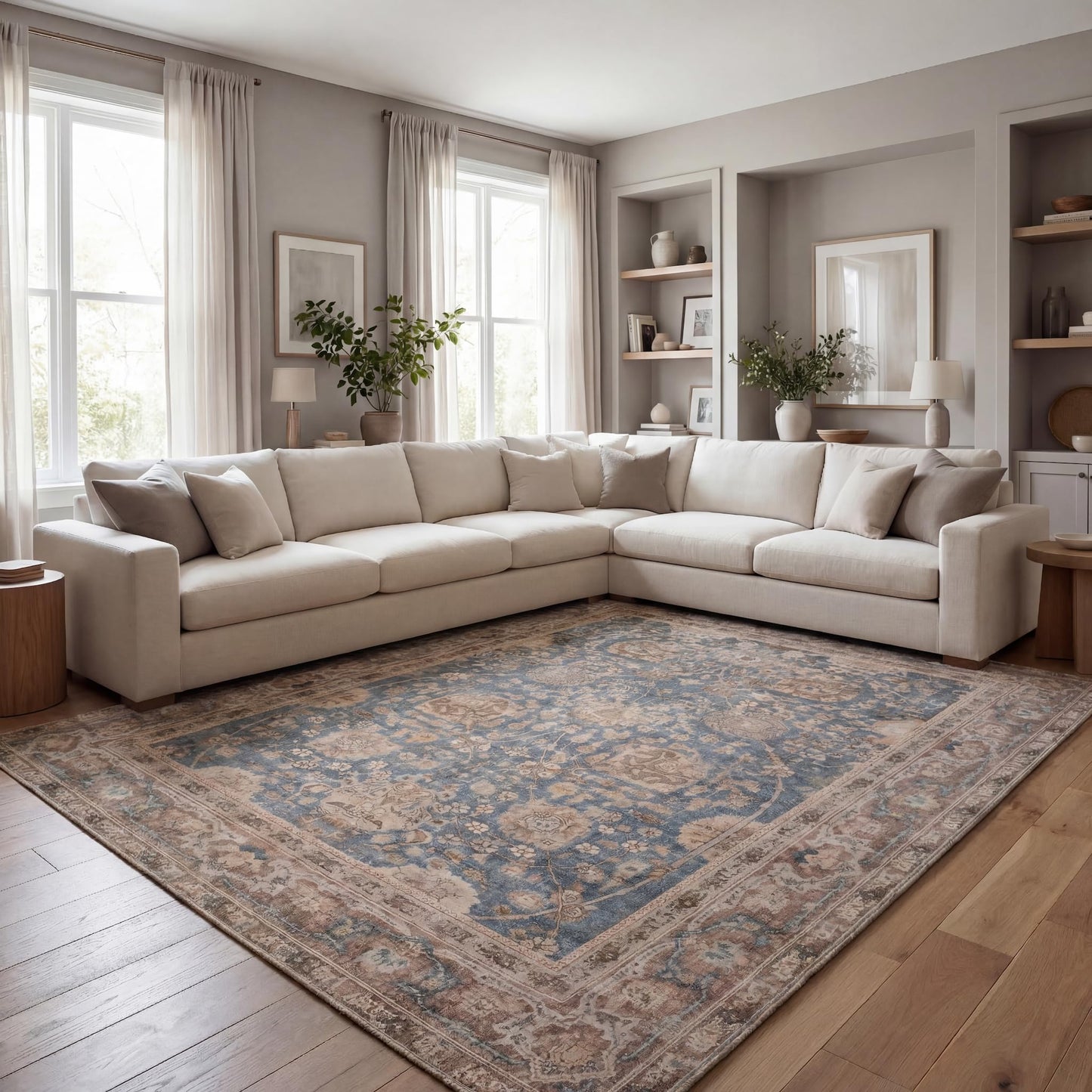 Kuden 9x12 Large Area Rug, Machine Washable Area Rug with Non-Slip Backing, Vintage Style, Soft, Easy Clean, Low Pile Rug for Living Room, Bedroom, Dining Room