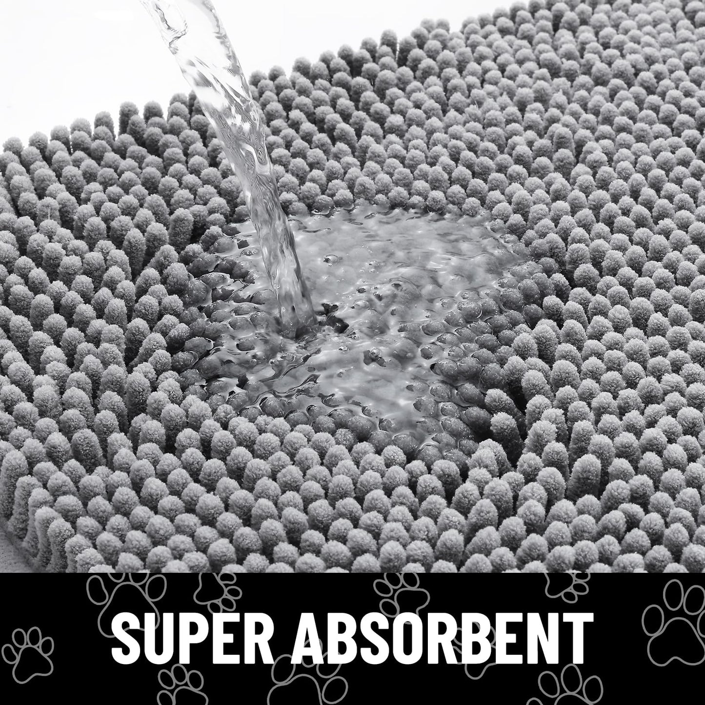 Smiry Dog Door Mat for Muddy Paws, Absorbent Dirt Trapper Non Slip Quick Dry Washable Chenille Mat for Mud Dogs, Entry Rug for Indoor and Outdoor (48x30 Inches, Grey and Black)