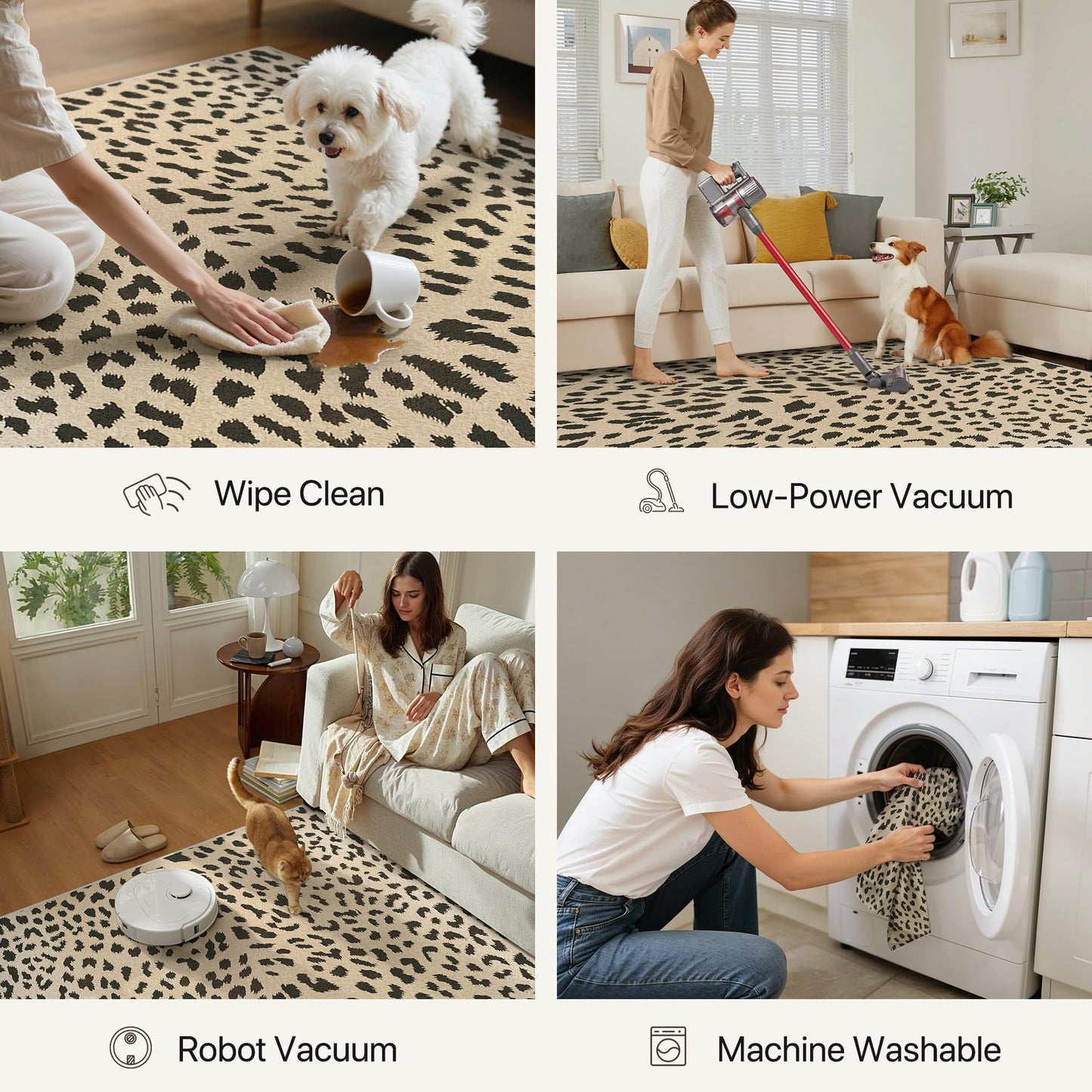 Bavni 8x10 Leopard Area Rugs for Living Room, Machine Washable Animal Rug Foldable Ultra-Thin Indoor Non Slip Brown Carpet Print Mat,Bedroom Dining Room Home Office,Leopard