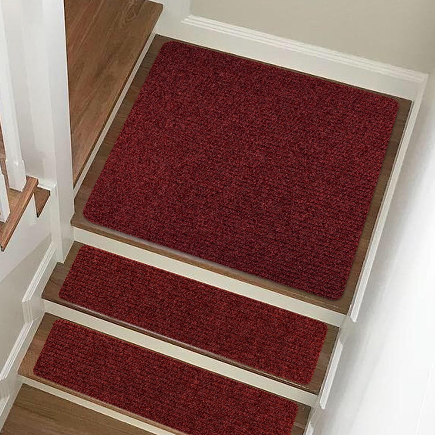 Antdle Non-Slip Carpet Stair Tread Mat 31" x 31" Landing Rug Matching Mat Safety Rug Slip Resistant Dark Red