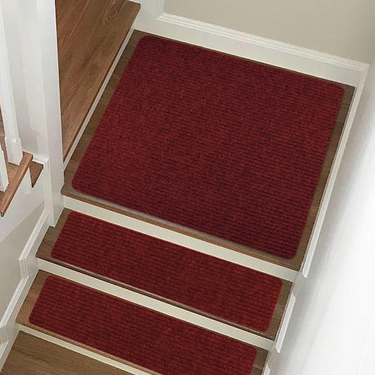 Antdle Non-Slip Carpet Stair Tread Mat 31" x 31" Landing Rug Matching Mat Safety Rug Slip Resistant Dark Red