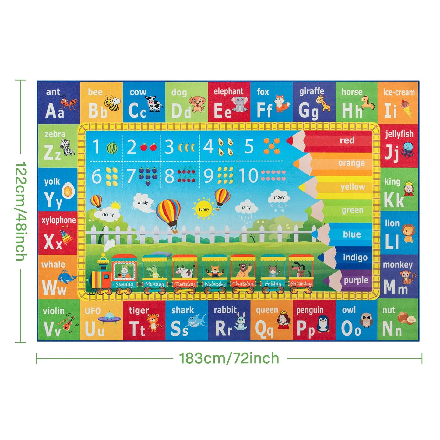 ST. BRIDGE Educational Kids Rug for Playroom 4x6 Feet, Non Slip Play Mat with ABC Alphabet, Numbers & Animals for Toddler Preschool Nursery Classroom, Soft Washable Area Rug for Early Learning