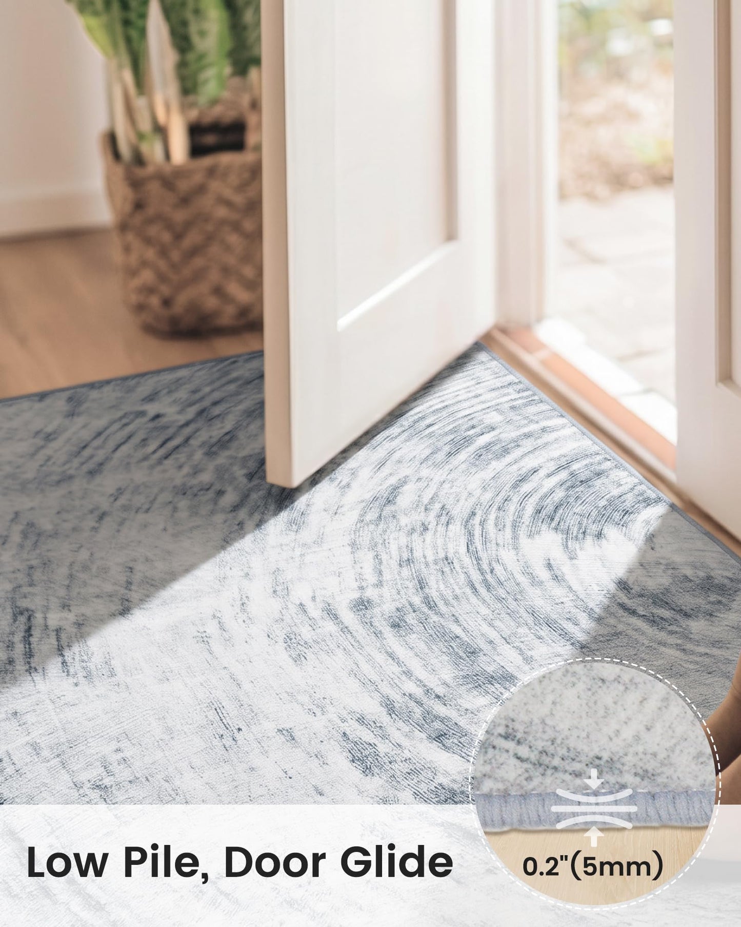 Mueinxiei Morden Washable Thin Area Rugs 7x9 Abstract Neutral Color Light Grey Rugs Non Slip Water Repellent Low Pile Carpet for Living Room Bedroom Office Dining Room Cloud Shadow