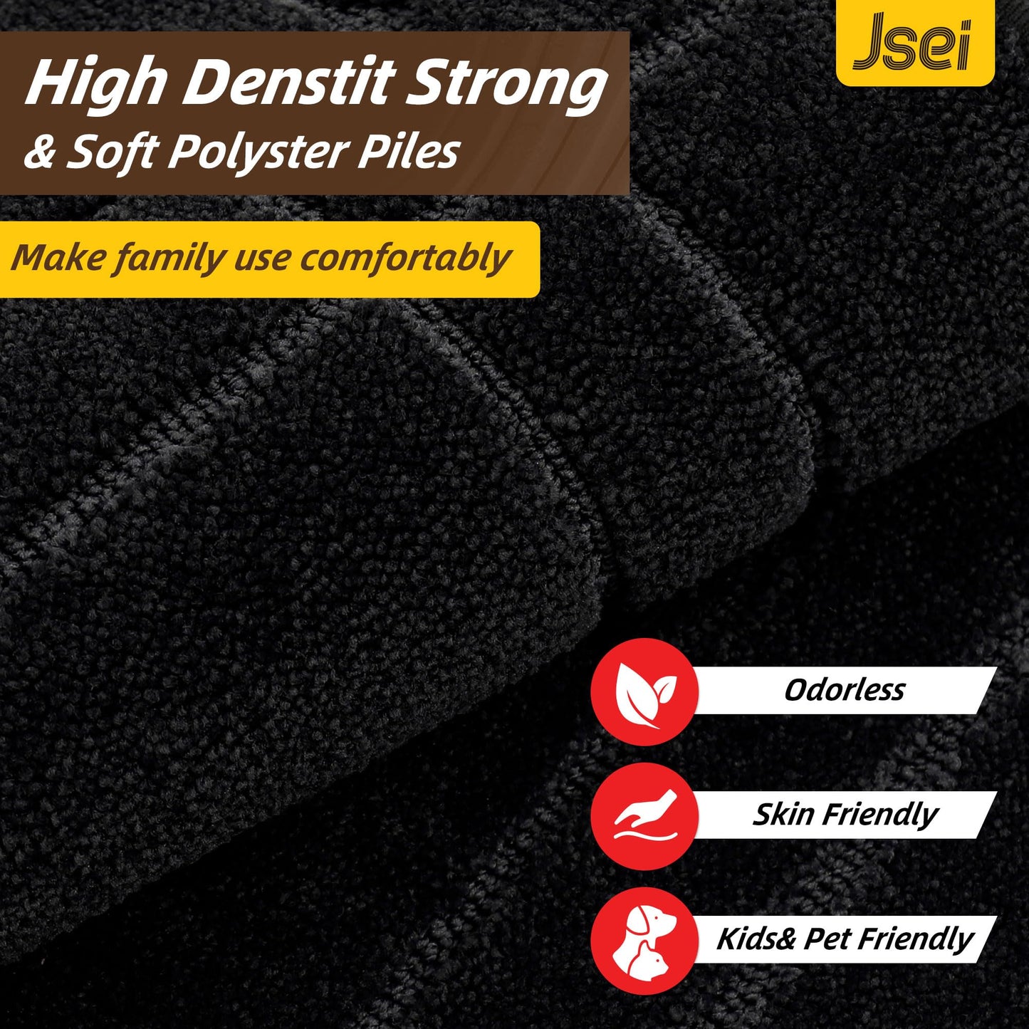 JSEI Door Mat, Low Profile Front Entryway Rugs for Wet Shoes and Dirty Pet Paws, Absorbent Dirt Trapper Doormat, Non Slip TPR Backing, Machine Washable Entryway Mat, Black, 20" x 32"