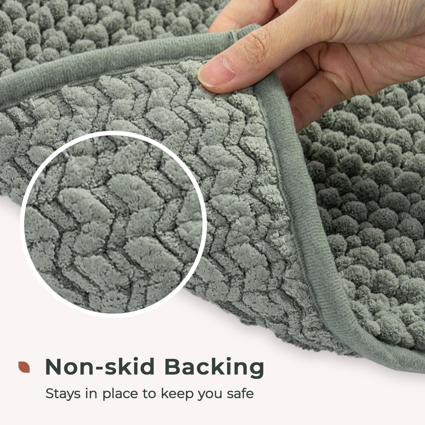 FRESHMINT Chenille Bathroom Rugs Set - 2 Piece 17"x24" + 20"x47", Non-Slip Bath Mats, Water Absorbent, Washable Shower Floor Mat, Sage Green