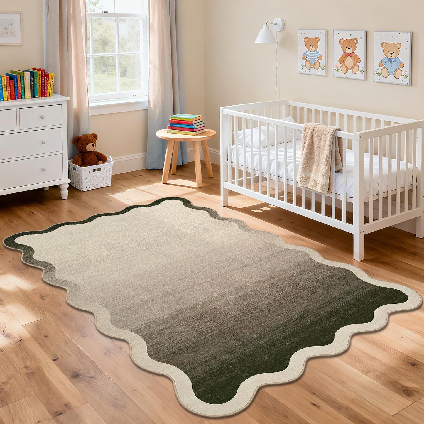 LUXLOOM Large Modern Scalloped Living Room Rug 10x13 Ombre Rugs for Bedroom Soft Low Pile Neutral Indoor Rug Non Slip Stain-Resistant Gradient Carpet for Playroom Dining Room Nursery Kids Room Camel