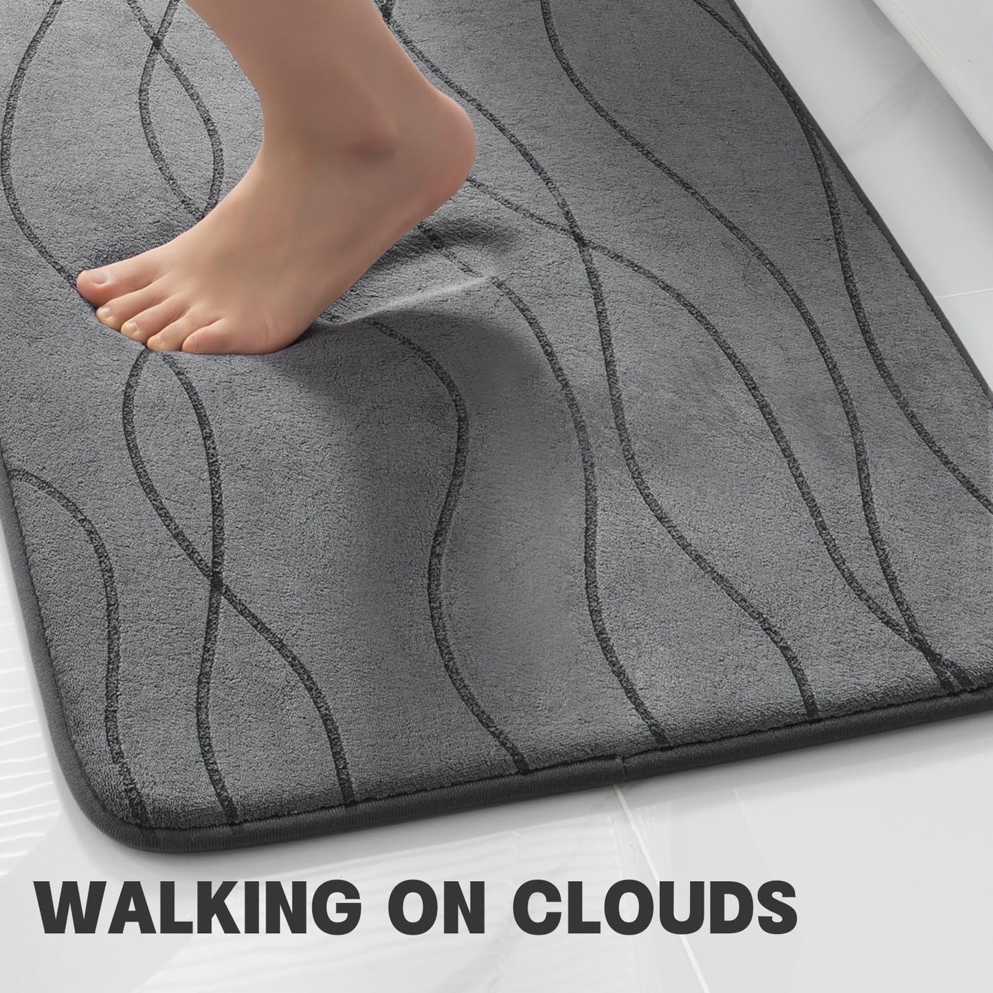 YIHOUSE Memory Foam Bathroom Rugs Sets, Dark Grey, 5 Piece
