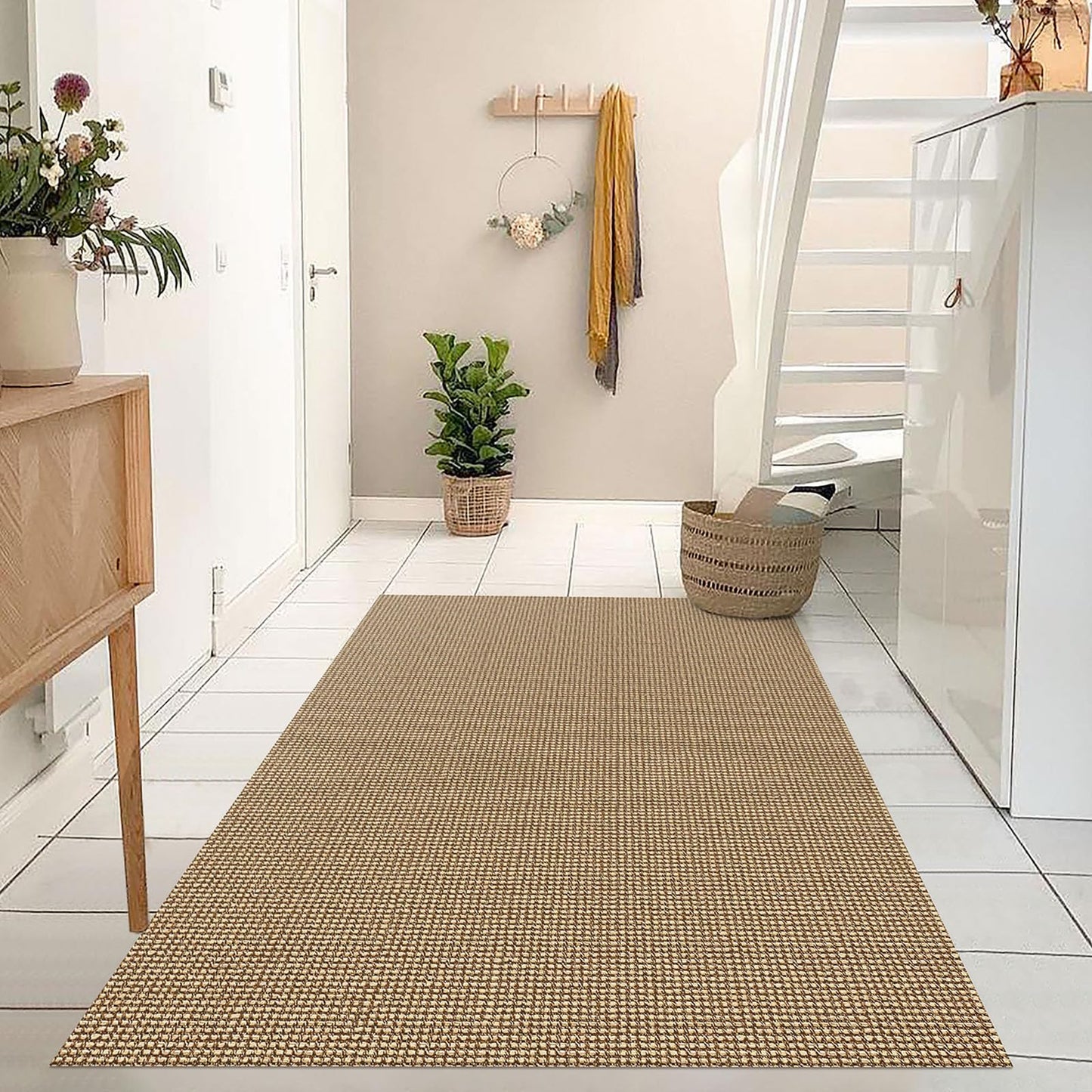 EARTHALL 2 PCS Boho Area Rug Washable Rugs for Entryway Natural, Braided Rubber Backed Throw Rugs Door Mat Indoor Outdoor Entrance, Cotton Woven Carpet for Kitchen Foyer Front Door Living Room