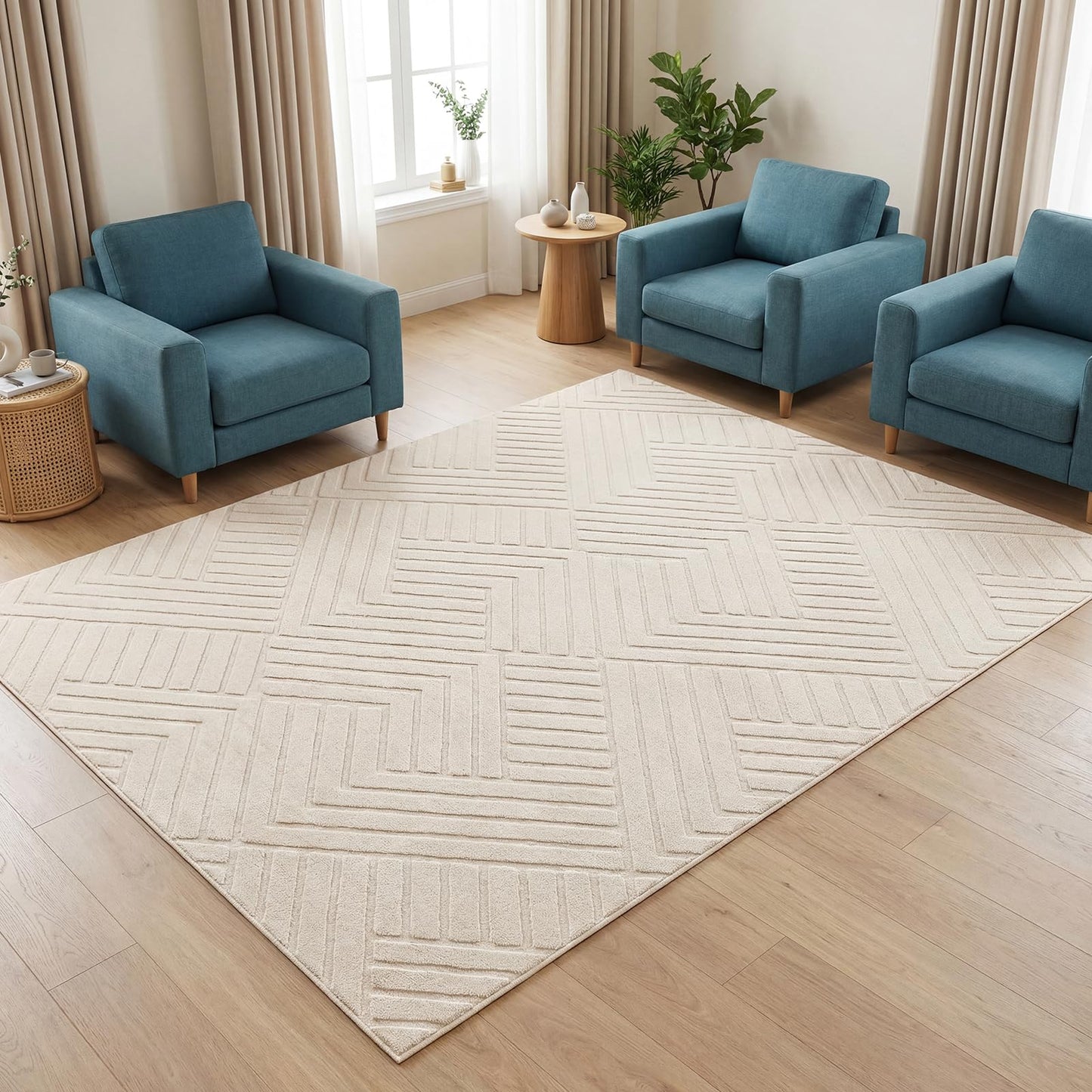 Bsmathom 5x7 Washable Area Rug, Boho Neutral Modern Soft Carpet Mat, Beige