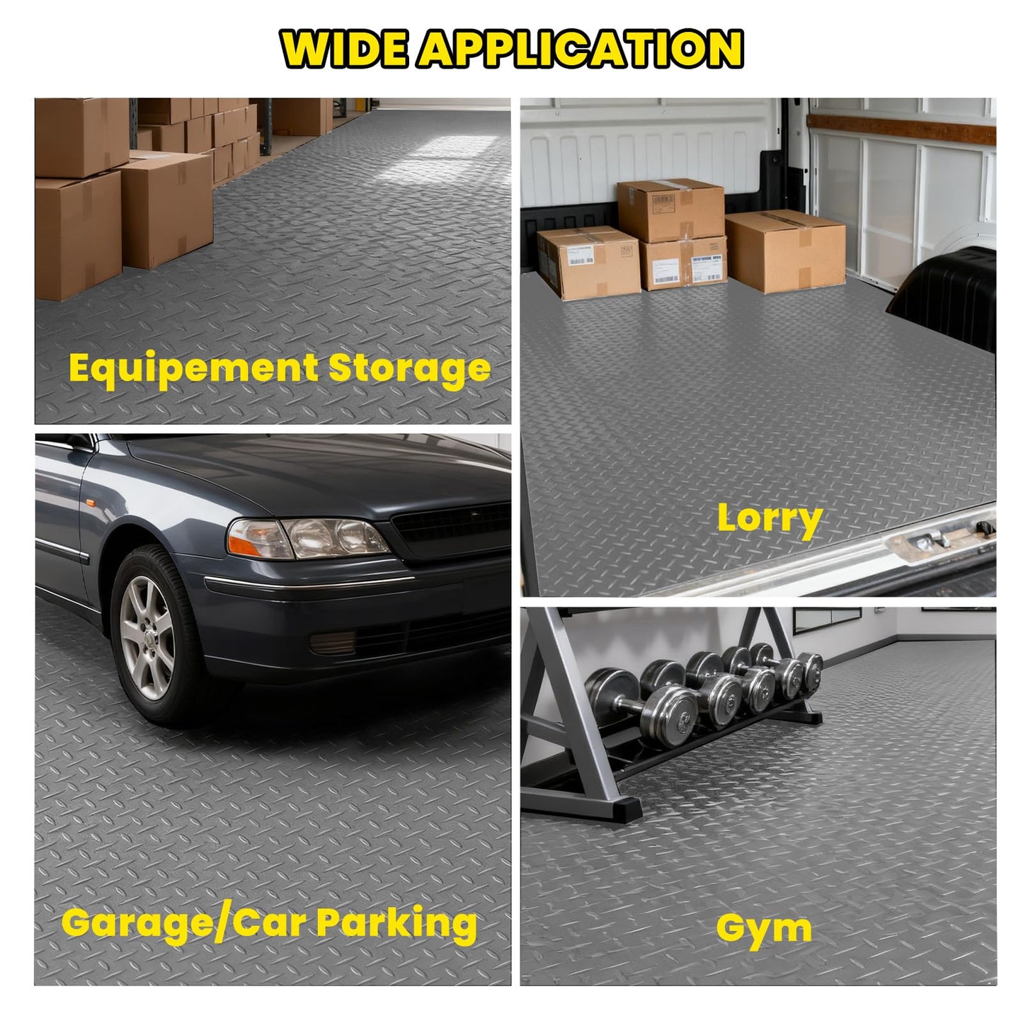 4x10 FT Garage Floor Mat, 2.8mm Thickened Diamond Plate PVC Rubber Heavy Duty Flooring Roll Covering Non-Slip Floor Protector Mat for Under Car Parking/Garage/Warehouse/Gyms/Trailer (Gray)