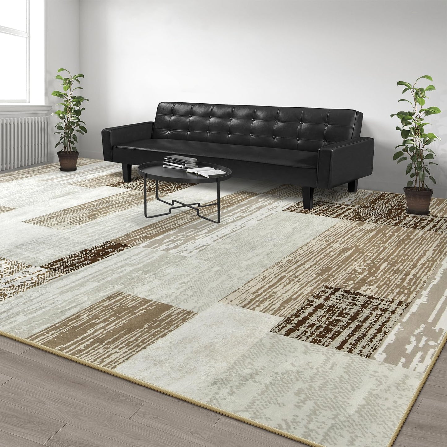 Large Area Rugs,Modern Geometric Patchwork Floor Decor for Bedroom Aesthetic Carpet, Rockwood Collection, Indoor Rugs for Living Room, Dining Room, Nursery, Office, Machine Washable Rug,4x6 Ft Beige