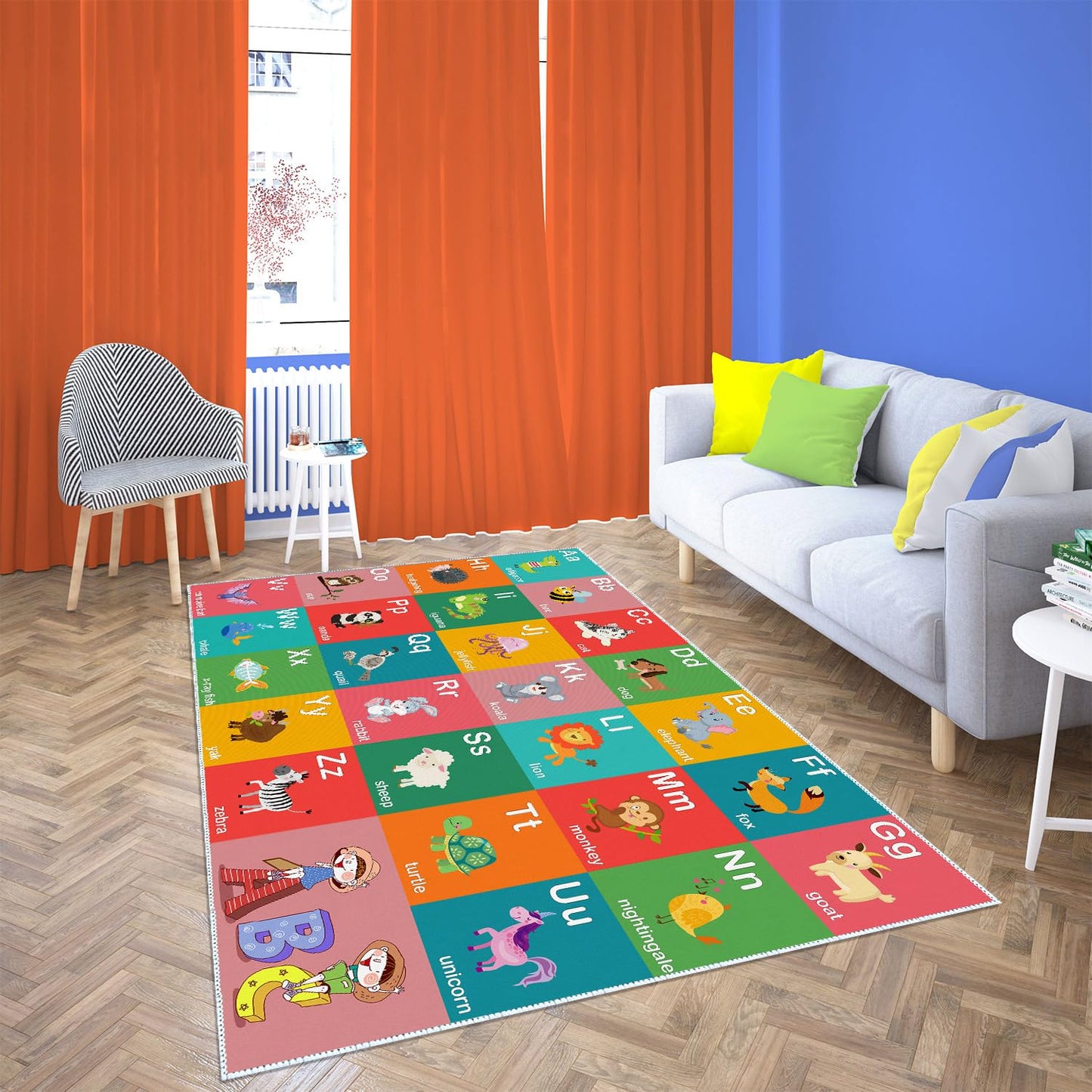 ABC Alphabet Education Rug, Kids Fun Game Carpet Children's Room, Playroom, Classroom, Non-Slip Washable Crawl Floor Mat (Animal 31x47in)