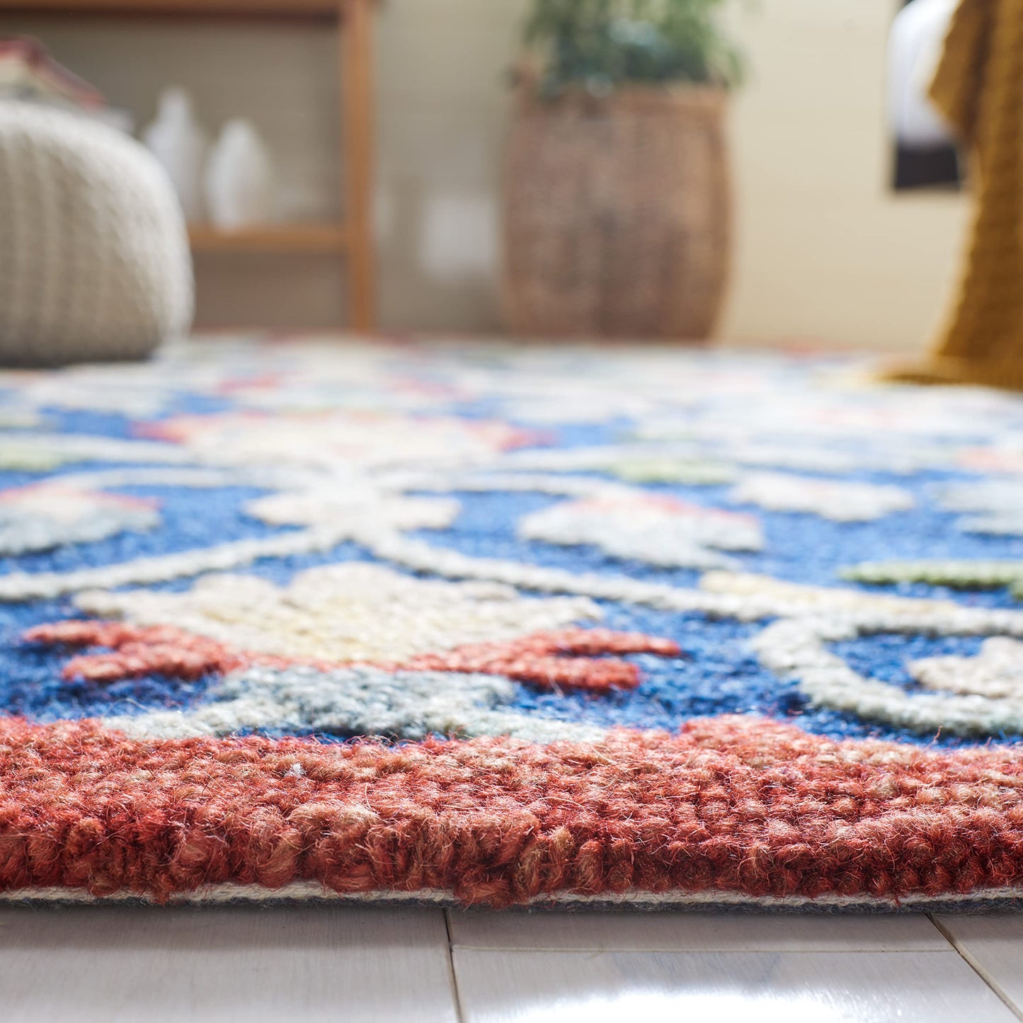 SAFAVIEH Blossom Collection 8' x 10' Blue/Rust BLM562M Handmade Floral Premium Wool Living Room Dining Bedroom Area Rug