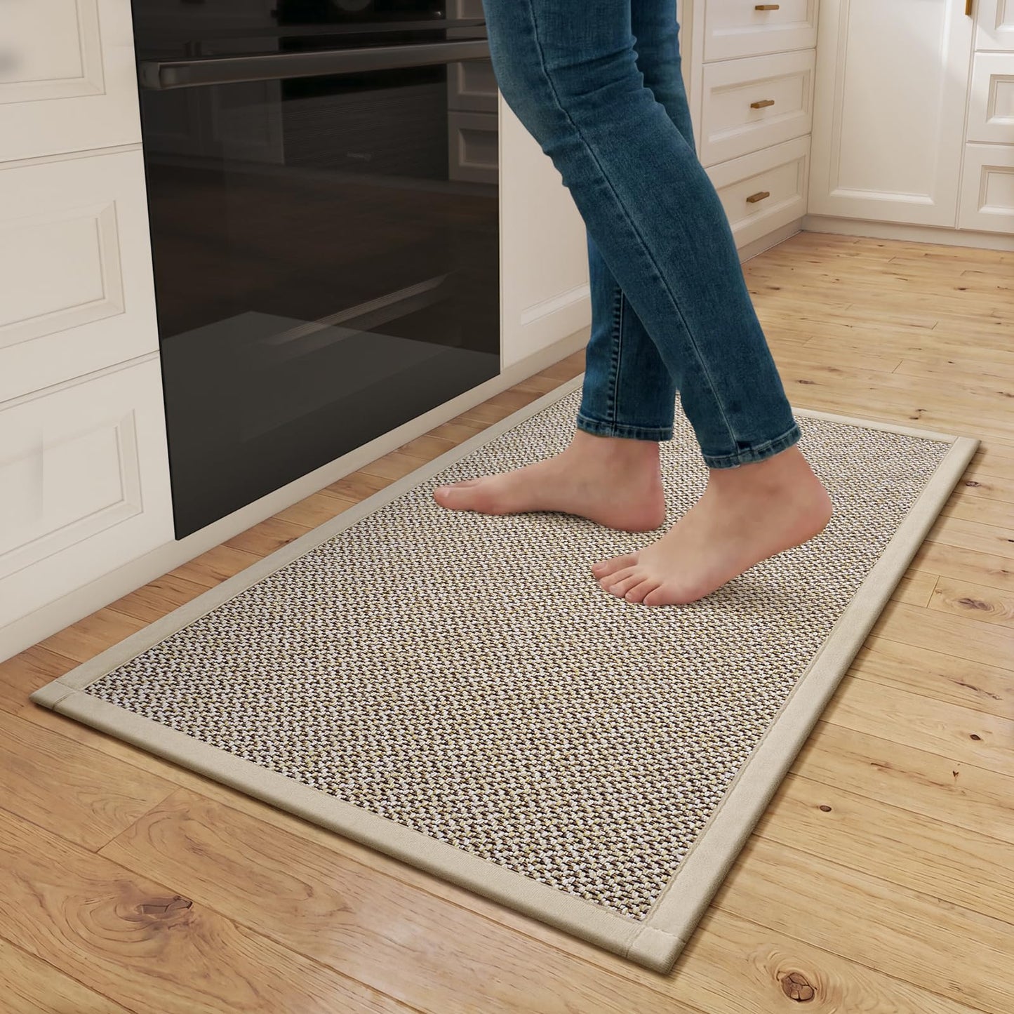 QiCaiJia Kitchen Mat, Non-Slip and Washable, Soft Kitchen Mat, Water Absorbent Floor Mat, Woven Sink Mat, Brown 17"x30"
