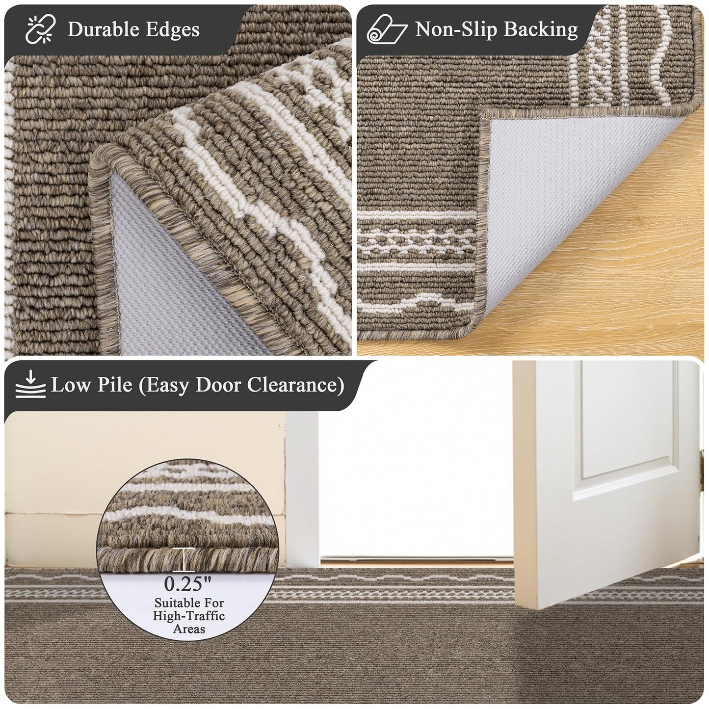 Ileading Hallway Runner Rug 2x6ft Kitchen Floor Mat Modern Geometric Non Slip Throw Rugs Busy Traffic Extended Indoor Doormat Machine Washable Accent Carpet for Laundry Bedroom(Brown)