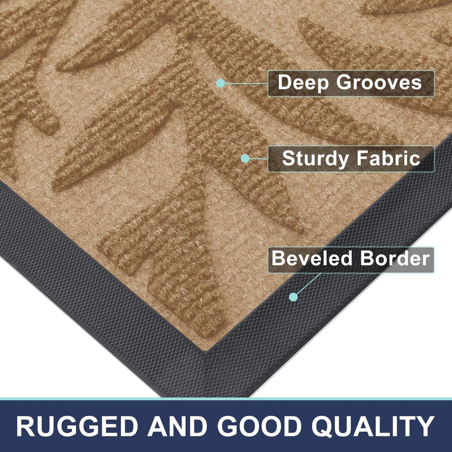 Smiry Front Door Mat Indoor Outdoor Entrance, Heavy Duty Natural Rubber, Trap Dirt and Moisture, Non-Slip Doormats, Low Profile, Easy Clean Patio Porch Entryway Mat, 29.5x17, Coffee