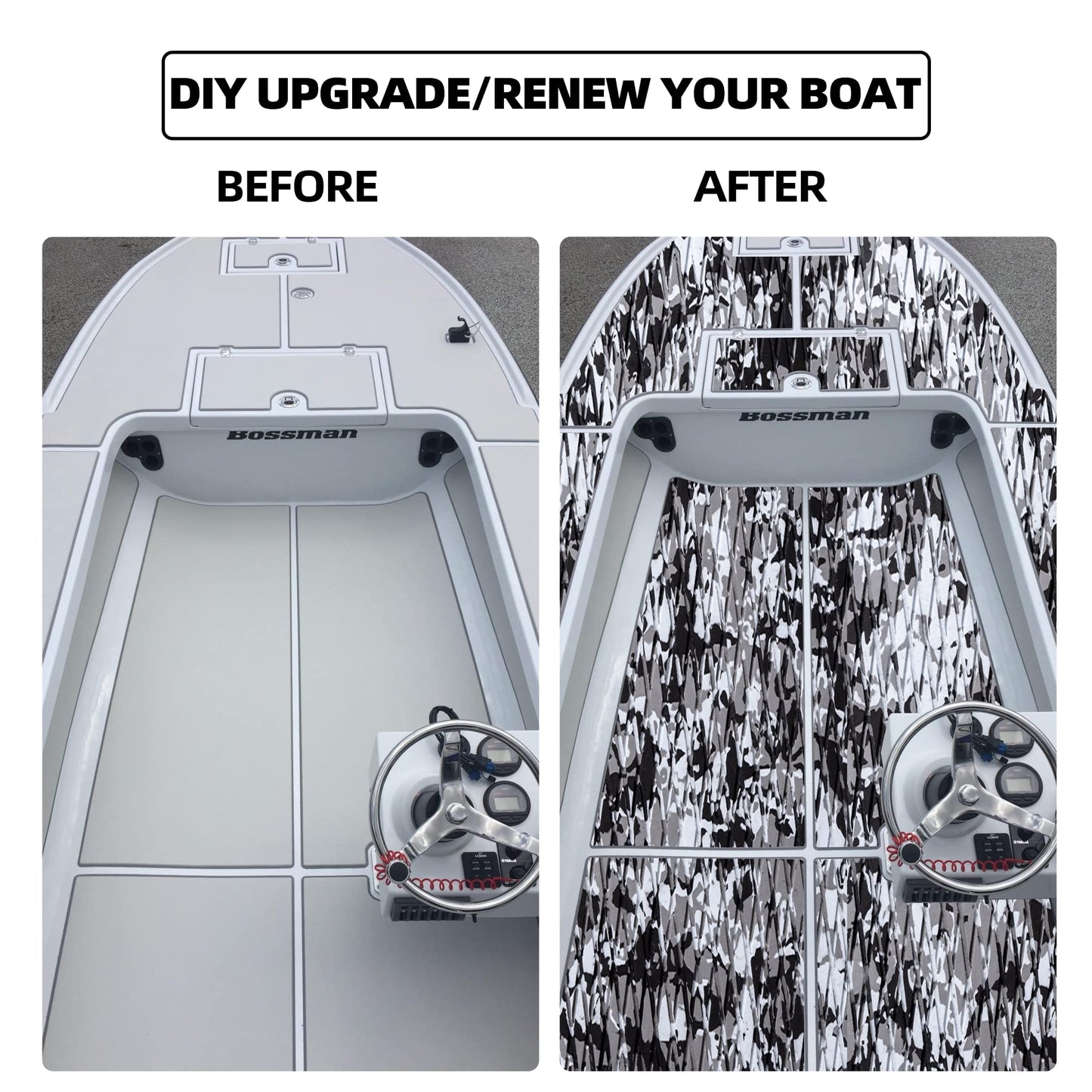 FOCEAN Boat Flooring EVA Foam Boat Decking Camo Self-Adhesive Marine Mats for Jon Boats,Bass Boat,RV,Kayak, 94.5''x 15.7'', Snow Camo