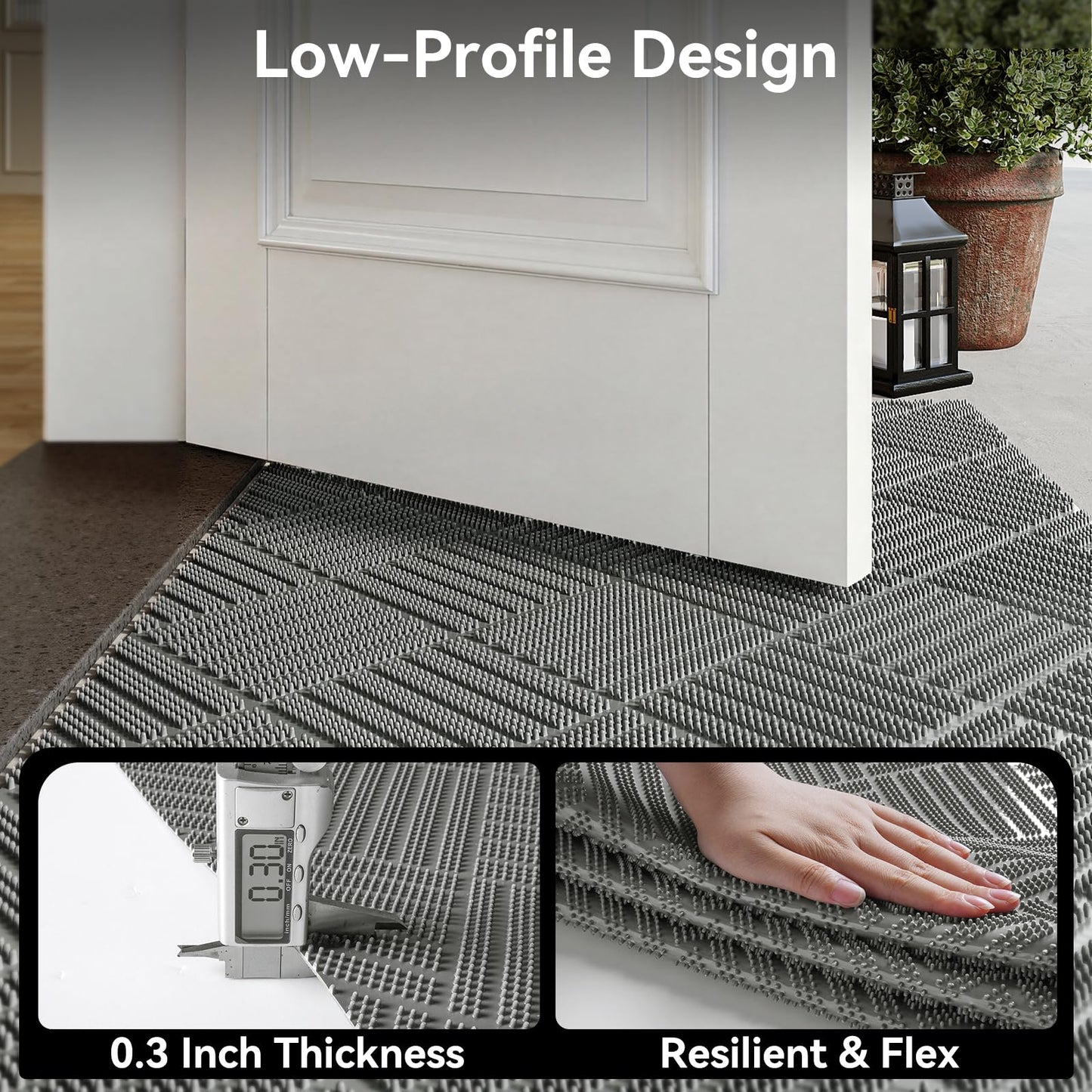 QiCaiJia Front Door Mat Outside Entrance Rubber 24''x36'', Non Slip Rubber Backing,Welcome Floor Doormat, All Weather, Porches Entryways Mudrooms Kitchens Grey