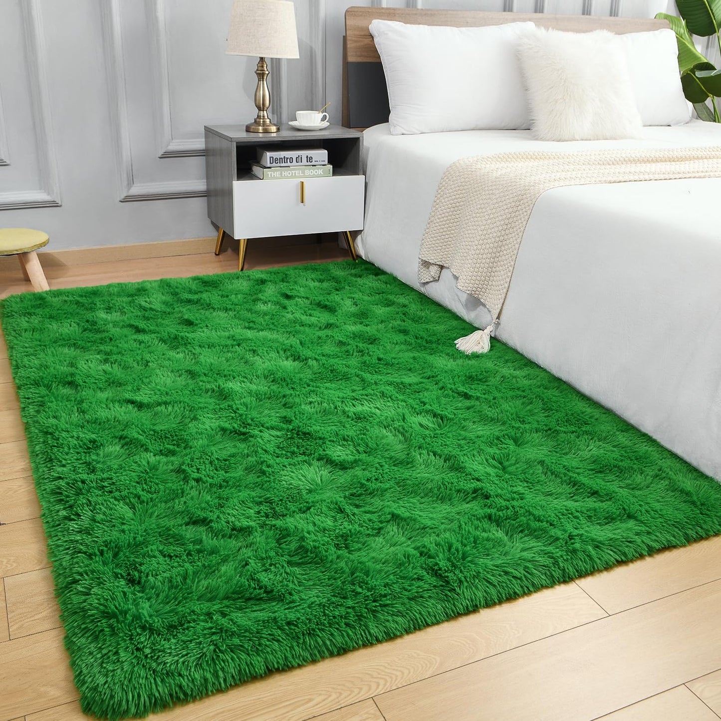 AROGAN Luxury Soft Shaggy Carpet, 3x5 Feet Green Fluffy Bedroom Rug for Living Room, Kids Girls Playroom Teen Room Nursery Decor