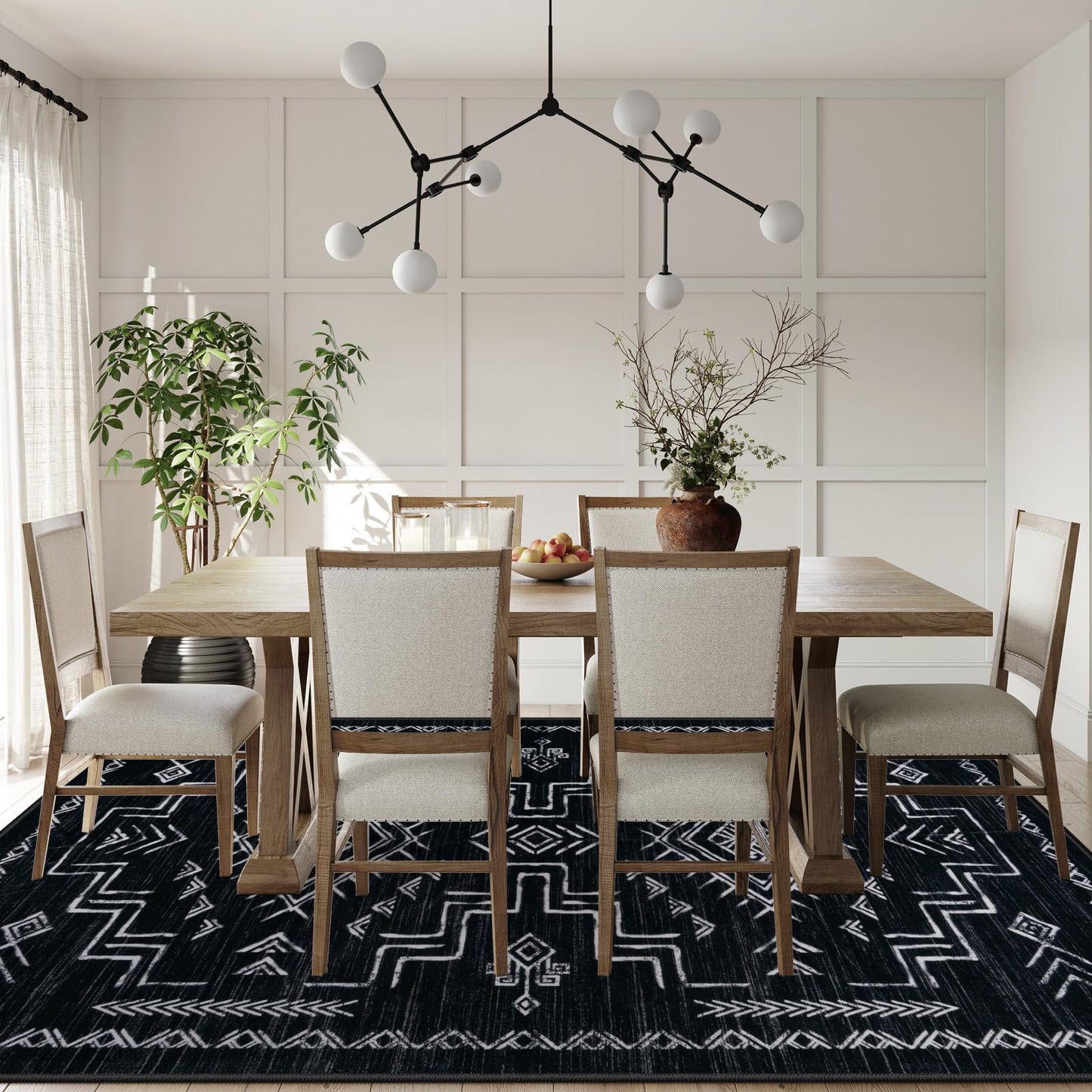 STARUIA Washable 8x10 Black and White Area Rug for Living Room, Western Aztec Tribal Moroccan Area Rug, Boys Neutral Rug for Bedroom, Non-Slip Large Carpet Under Dining Table Home Office