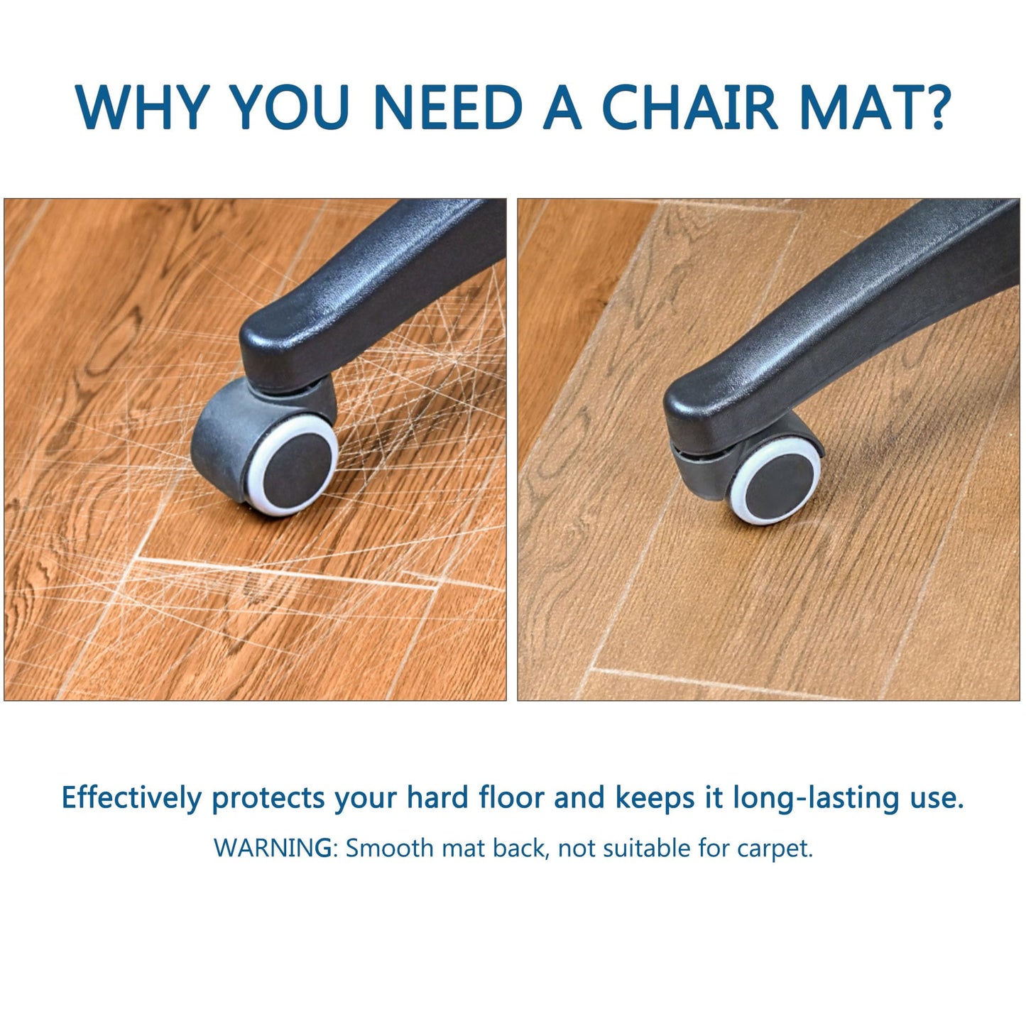 Futurwit Large Chair Mat for Hardwood Floor, 46” x 60” Office Chair Mats, Clear Floor Protector Mat, Easy Rolling Chair Mats for Home Office, Easy to Clean (Rectangle)