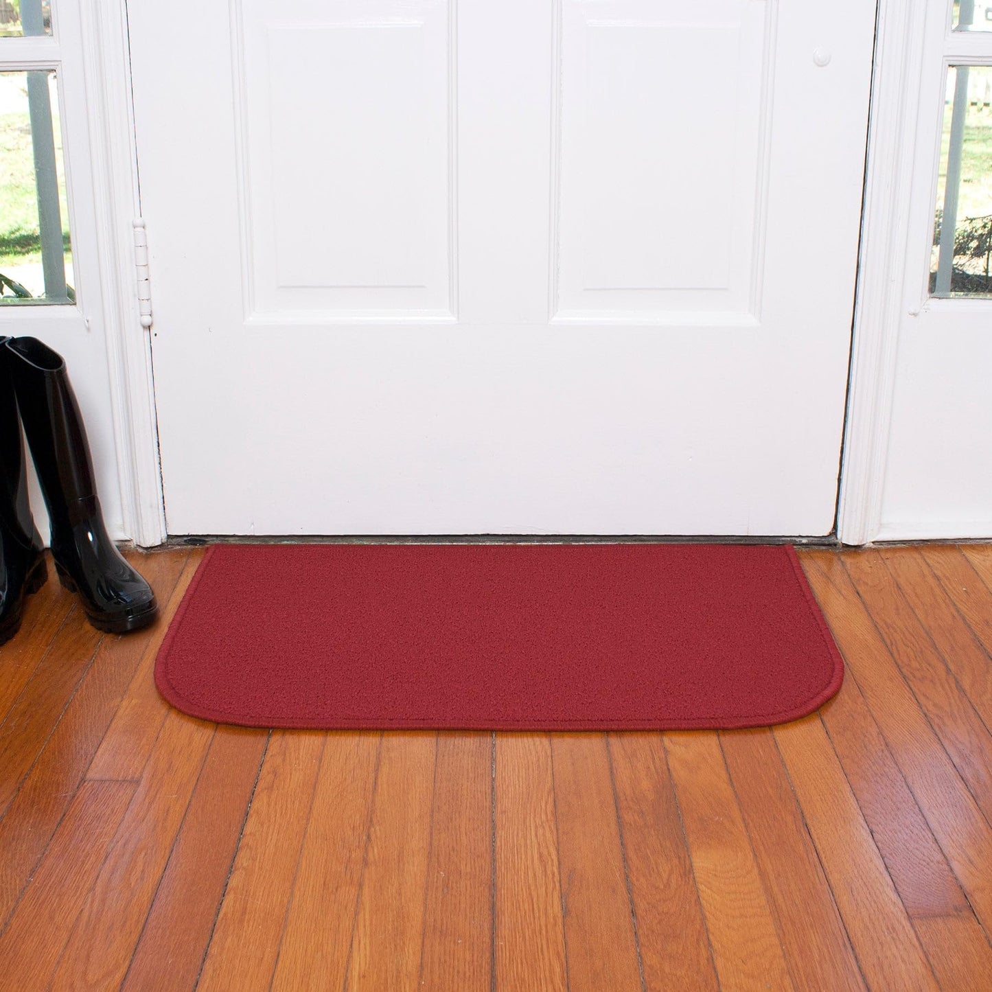 Ritz Solid Accent Rug: 18" x 30" Stain Resistant Kitchen or Living Room Floor Mat, Latex Backing, Machine Washable, Red